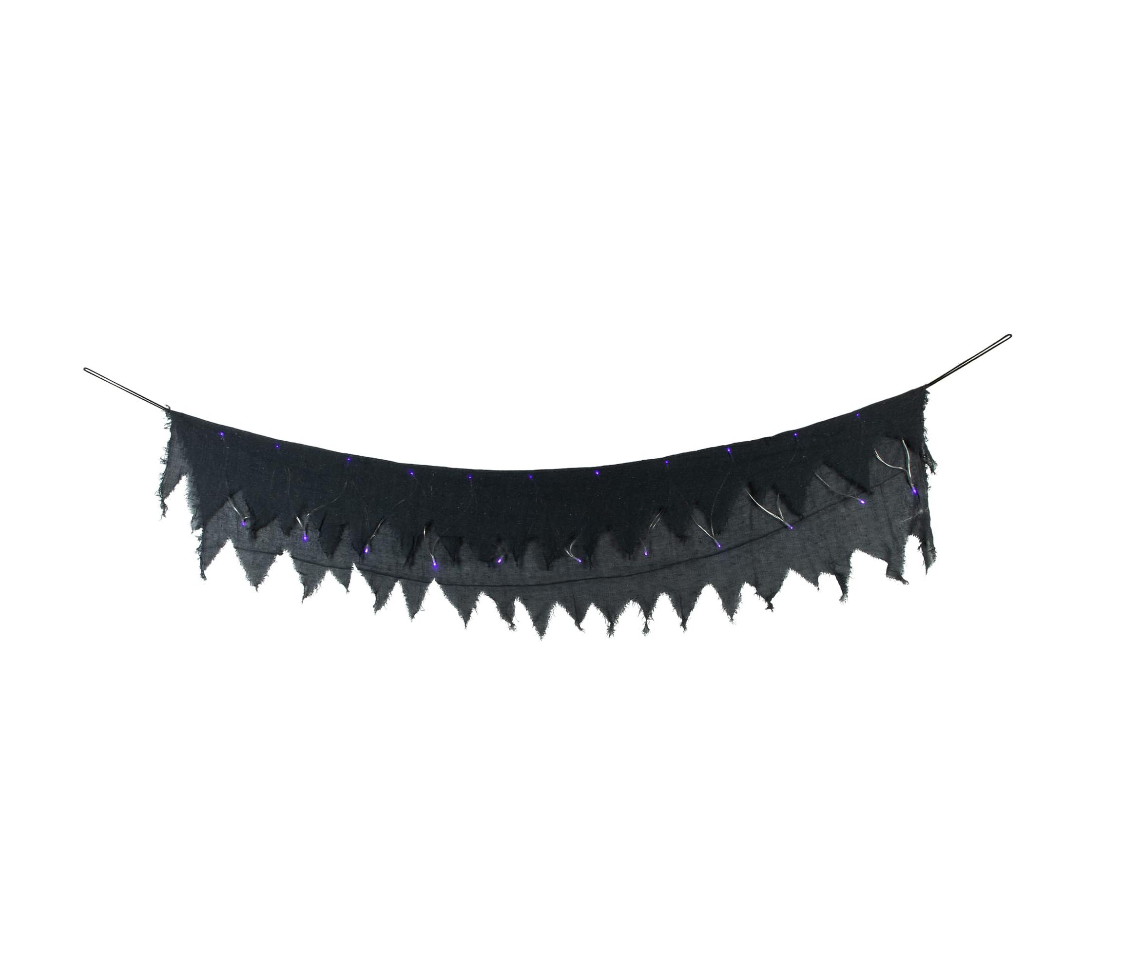 Lighted Raggedy Halloween Valance- 5.75 - Purple LED Lights