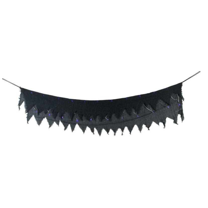 Lighted Raggedy Halloween Valance- 5.75 - Purple LED Lights