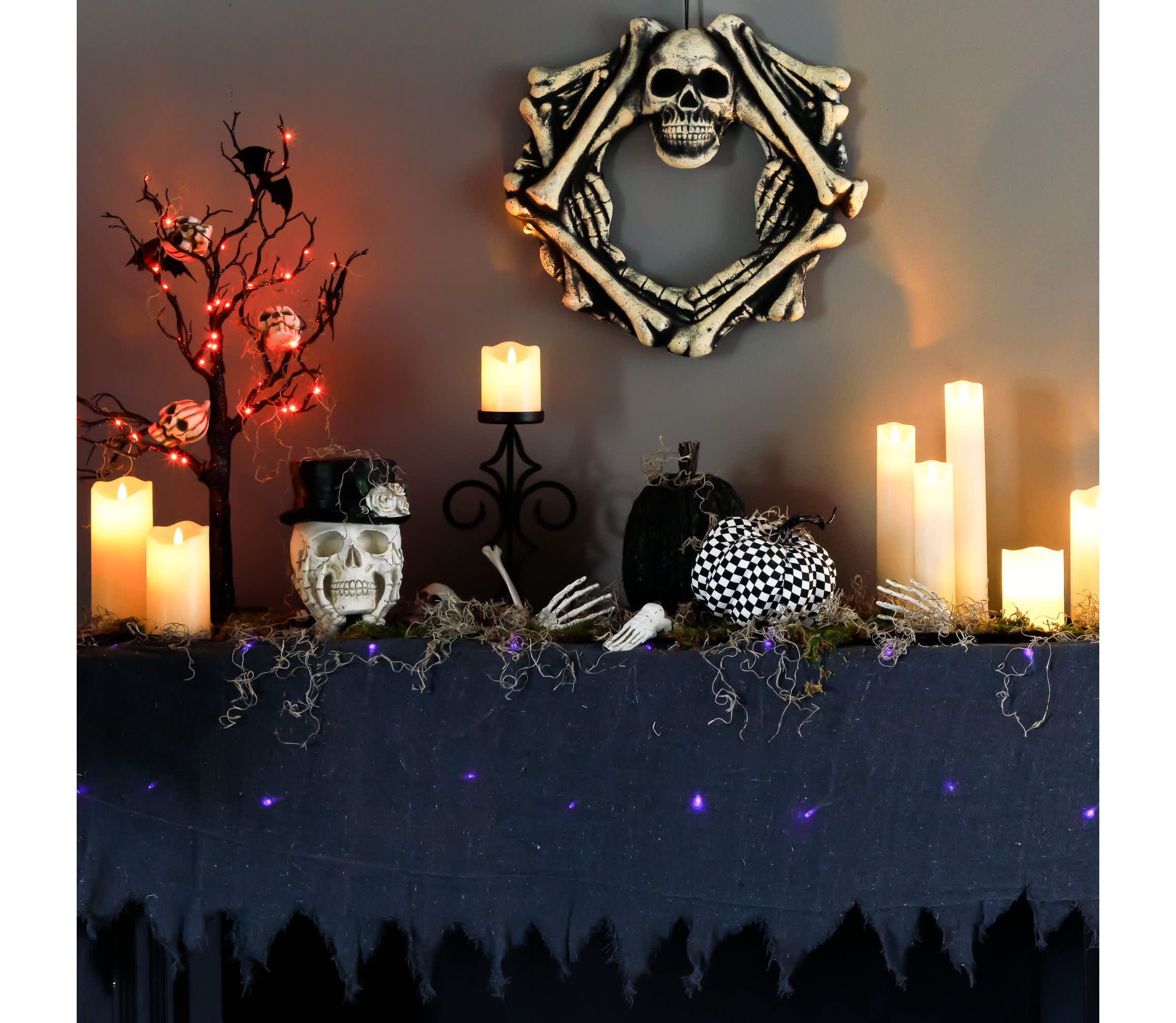 Lighted Raggedy Halloween Valance- 5.75 - Purple LED Lights
