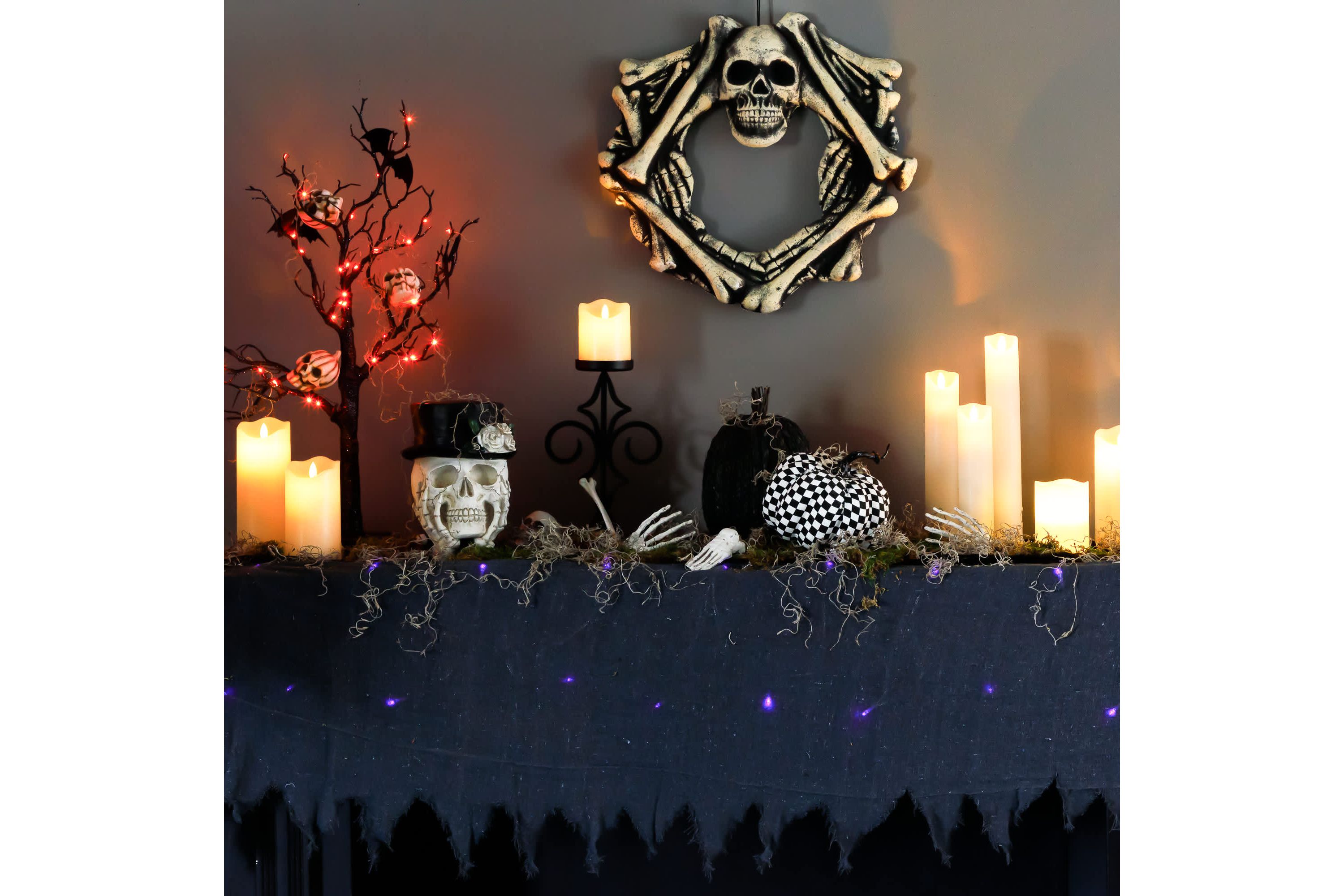 Lighted Raggedy Halloween Valance- 5.75 - Purple LED Lights