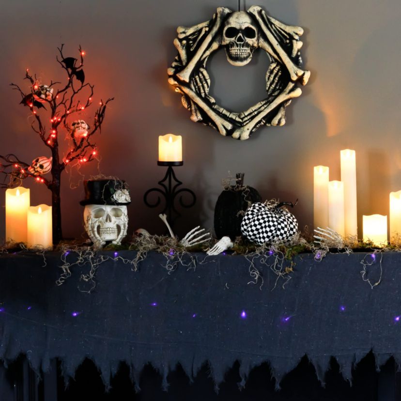 Lighted Raggedy Halloween Valance- 5.75 - Purple LED Lights