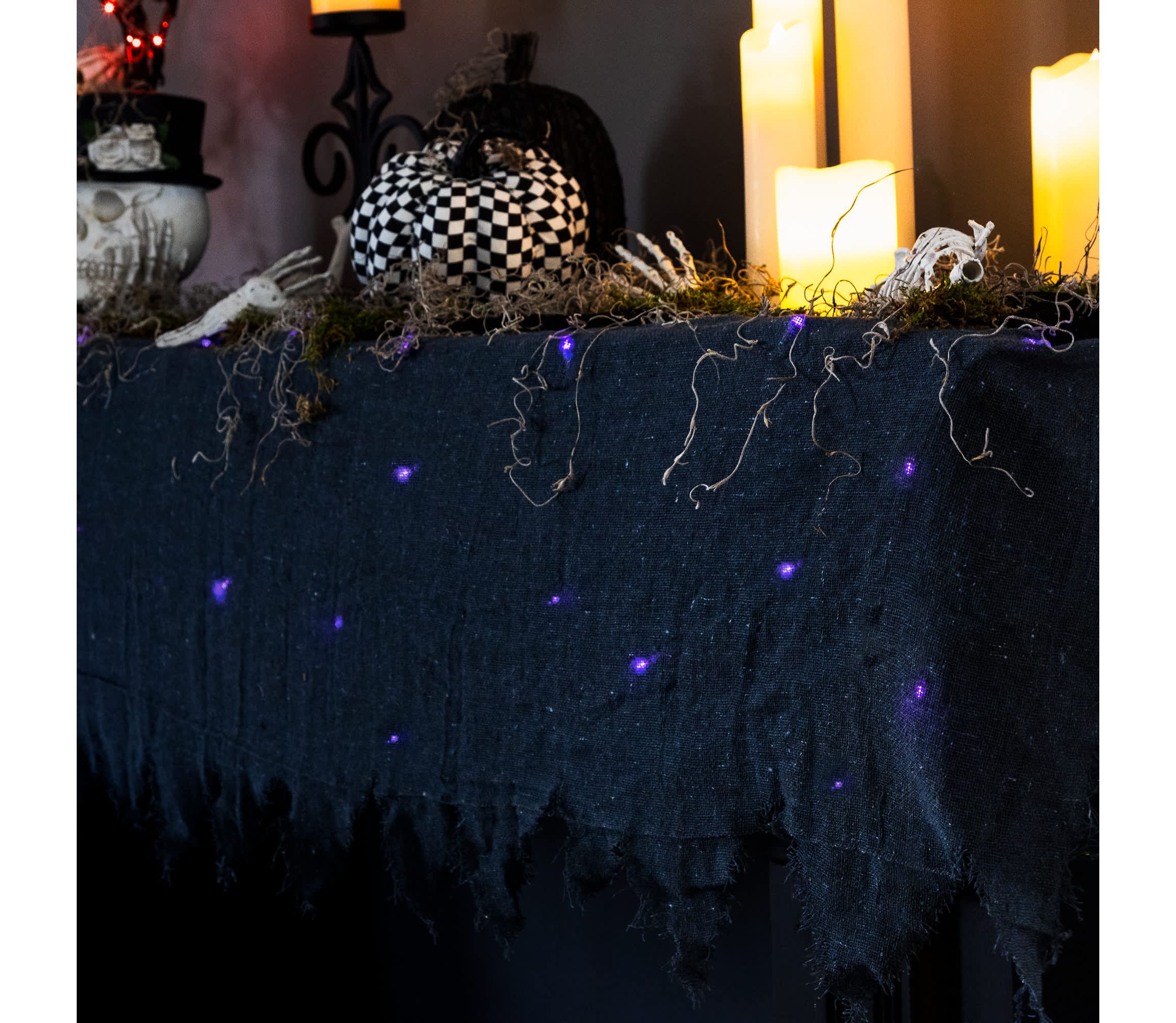 Lighted Raggedy Halloween Valance- 5.75 - Purple LED Lights