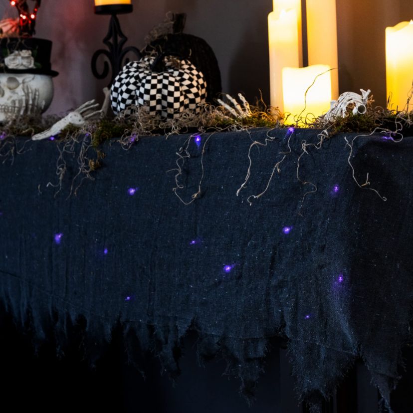 Lighted Raggedy Halloween Valance- 5.75 - Purple LED Lights