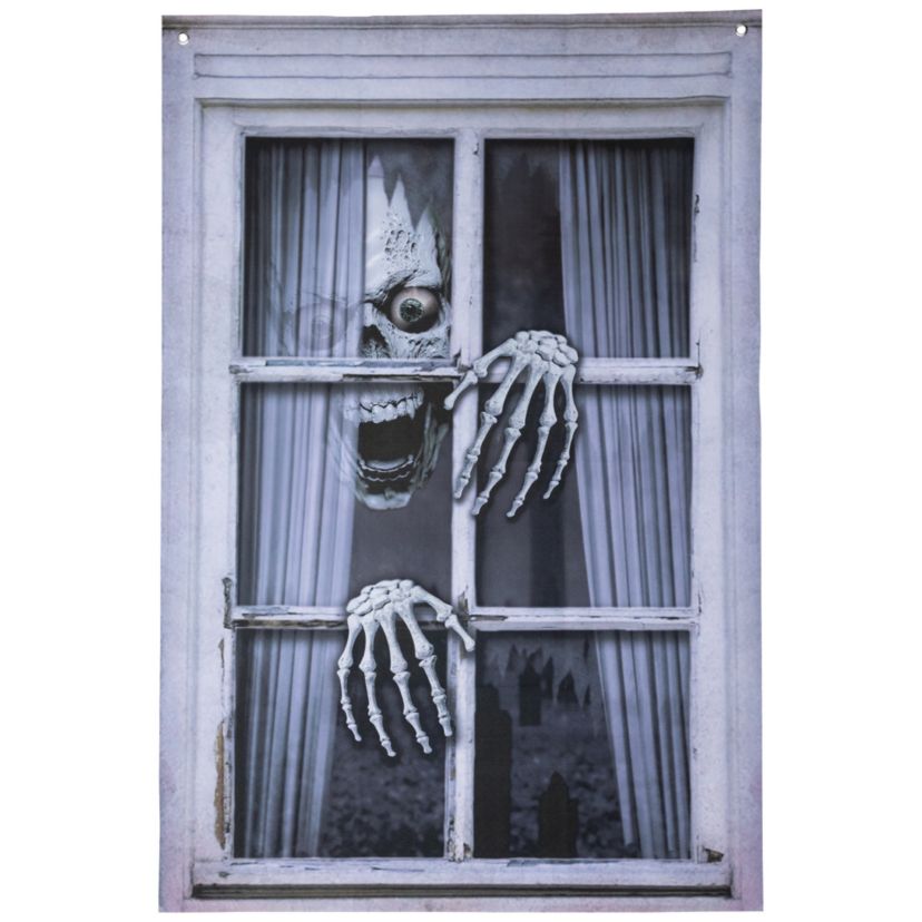 Scary Skeleton Fake Window Halloween Decoration - 46"
