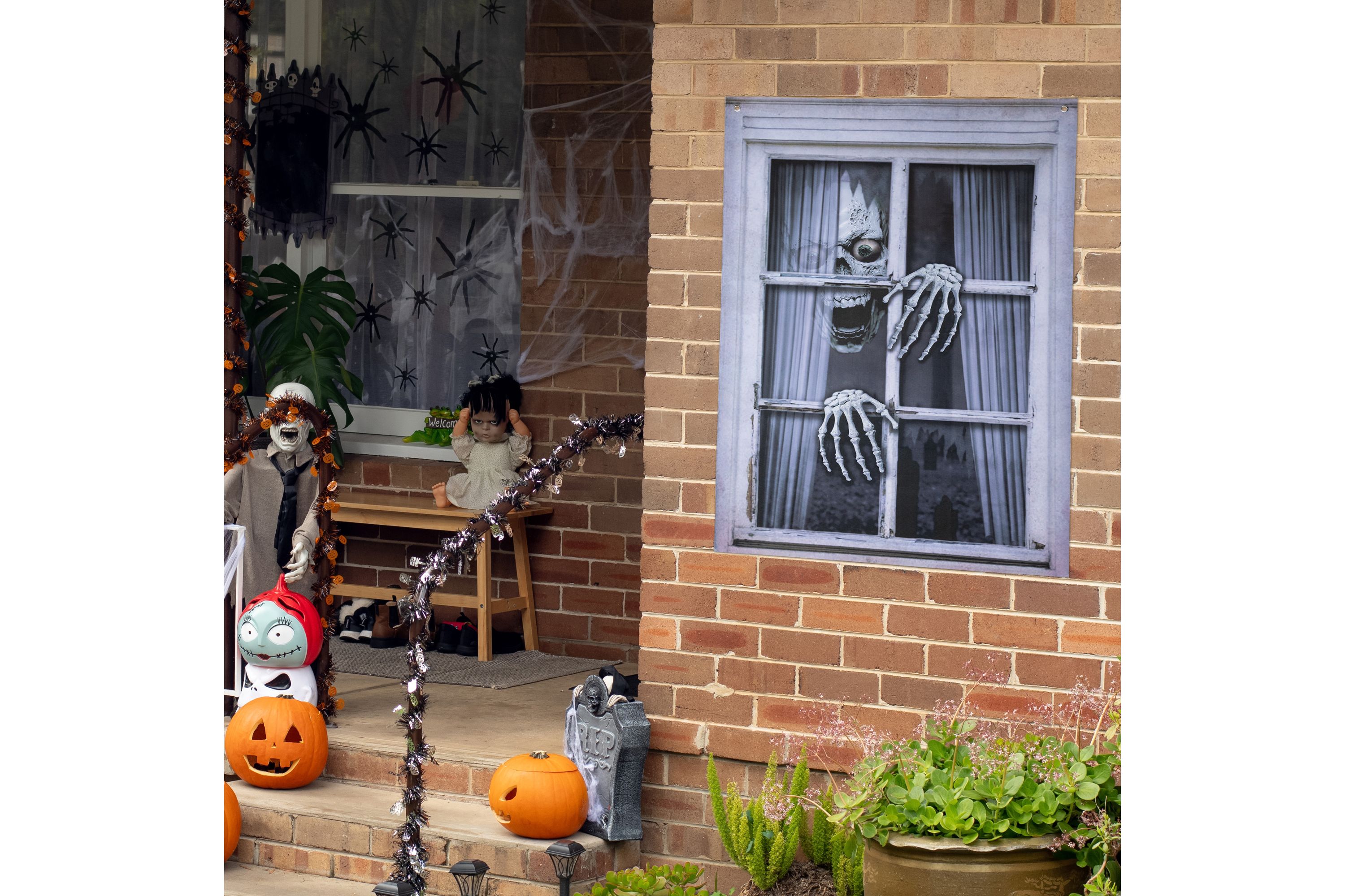 Scary Skeleton Fake Window Halloween Decoration - 46"