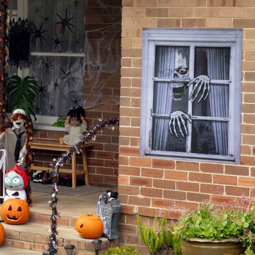 Scary Skeleton Fake Window Halloween Decoration - 46"