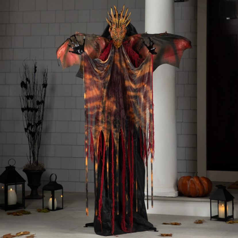 Lighted and Animated Standing Dragon Man with Sound Halloween Figure - 5.75