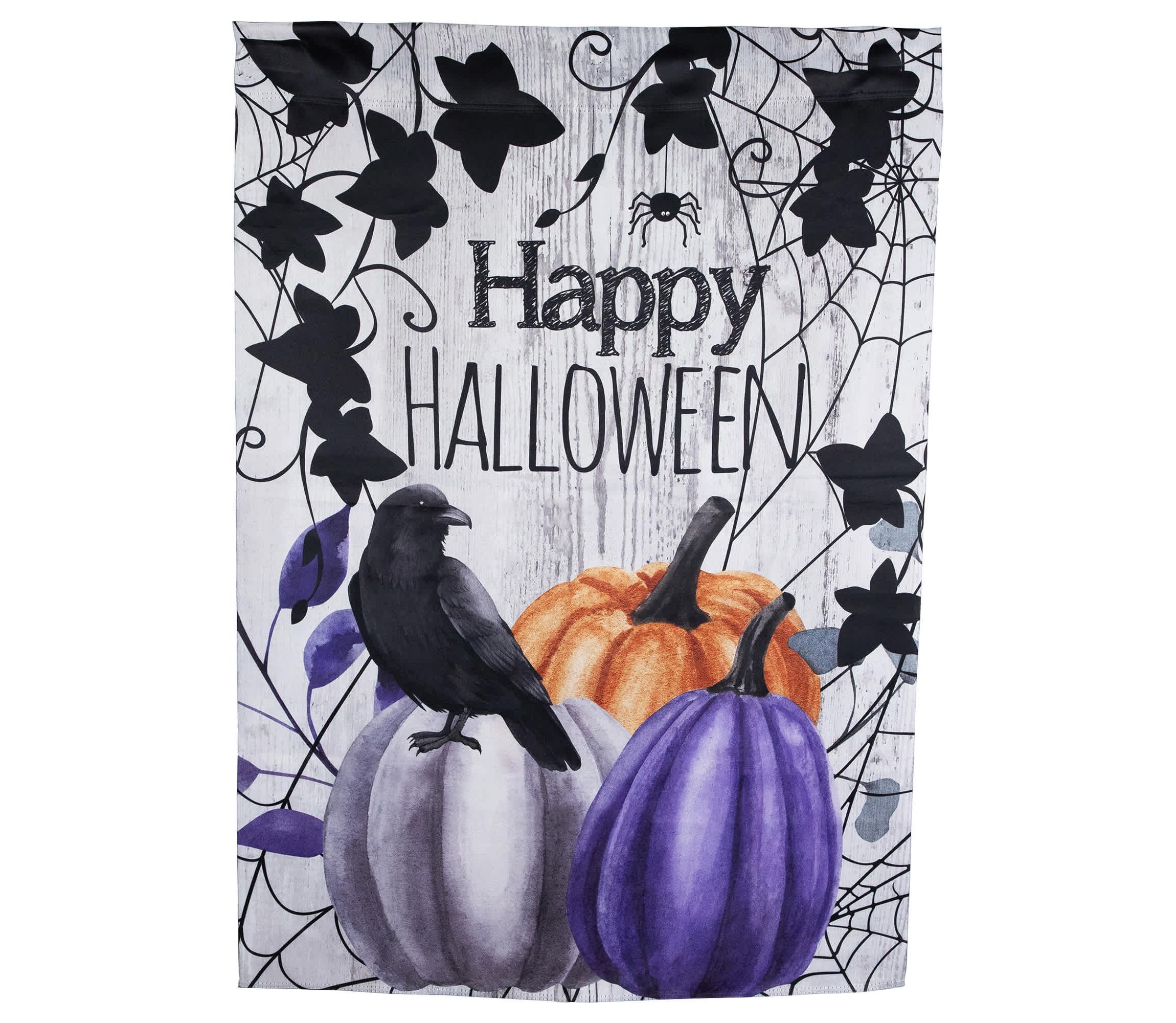 Pumpkins and Crow "Happy Halloween" Outdoor House Flag - 40" x 28"