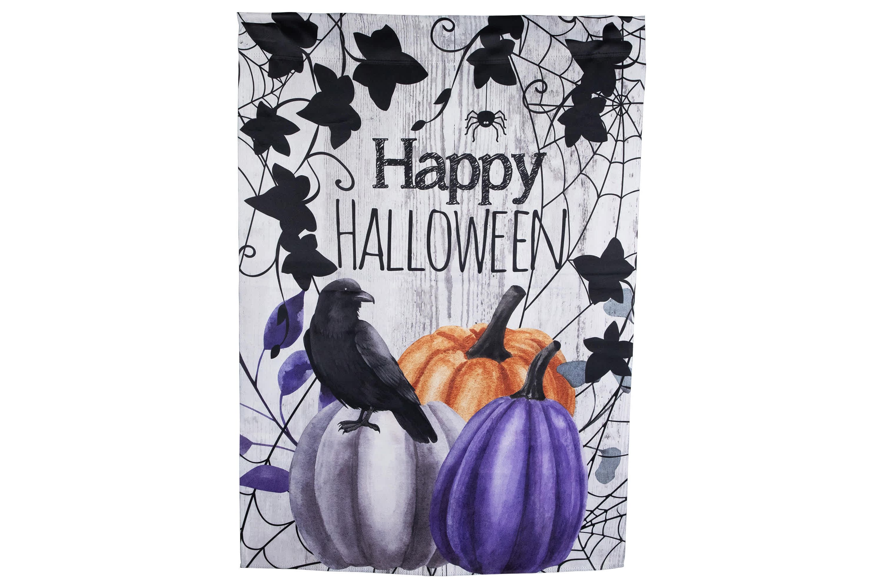 Pumpkins and Crow "Happy Halloween" Outdoor House Flag - 40" x 28"