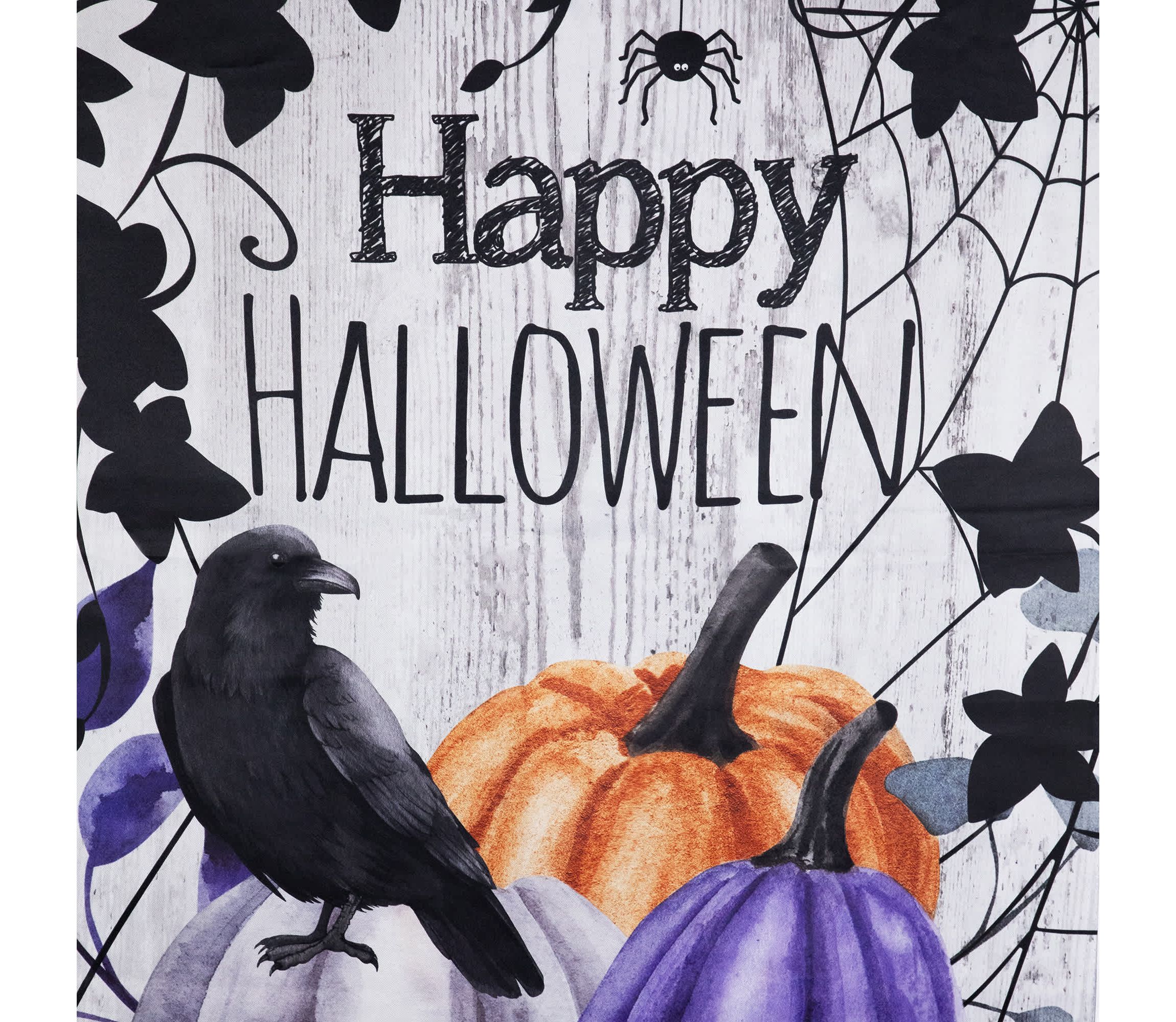 Pumpkins and Crow "Happy Halloween" Outdoor House Flag - 40" x 28"