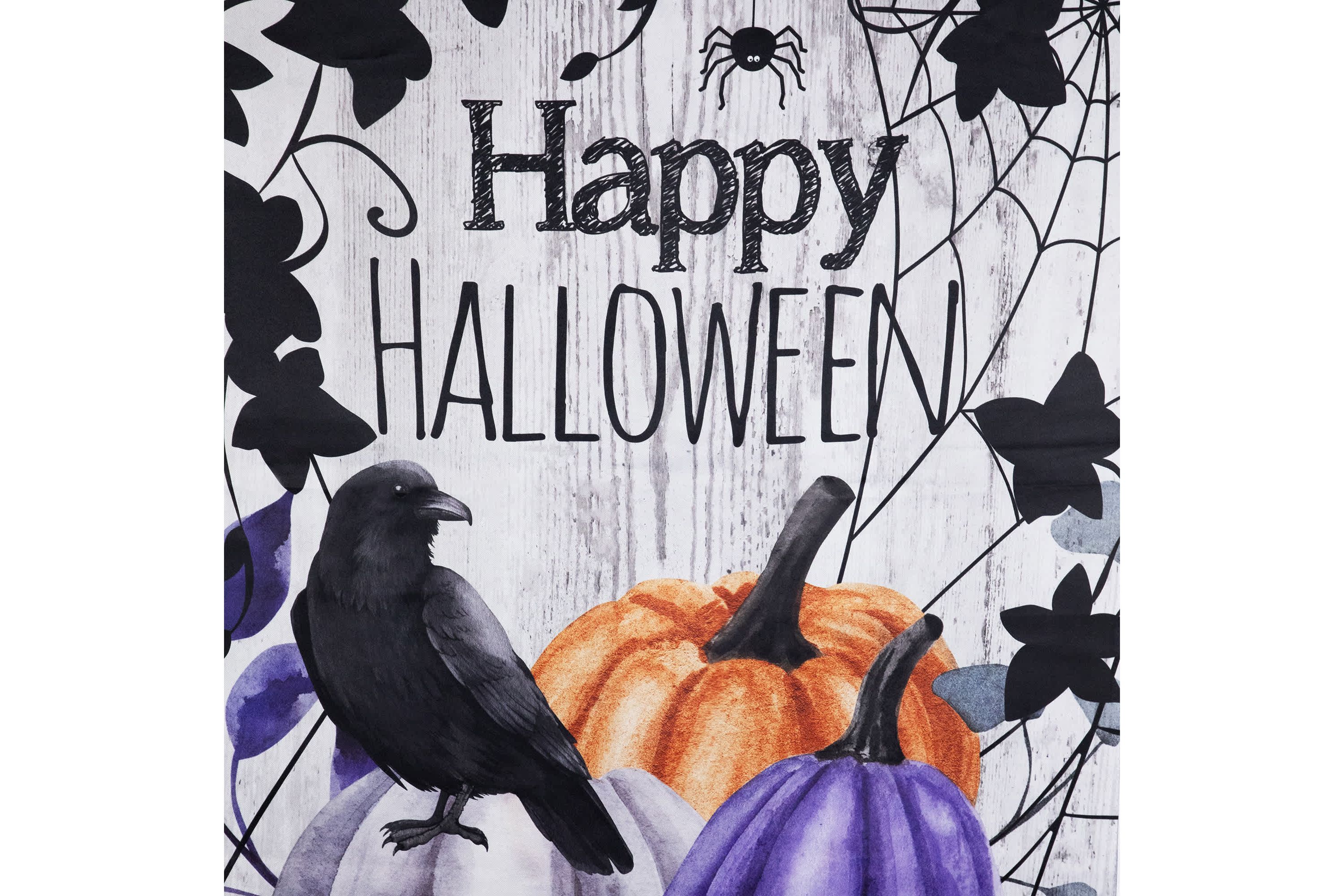 Pumpkins and Crow "Happy Halloween" Outdoor House Flag - 40" x 28"