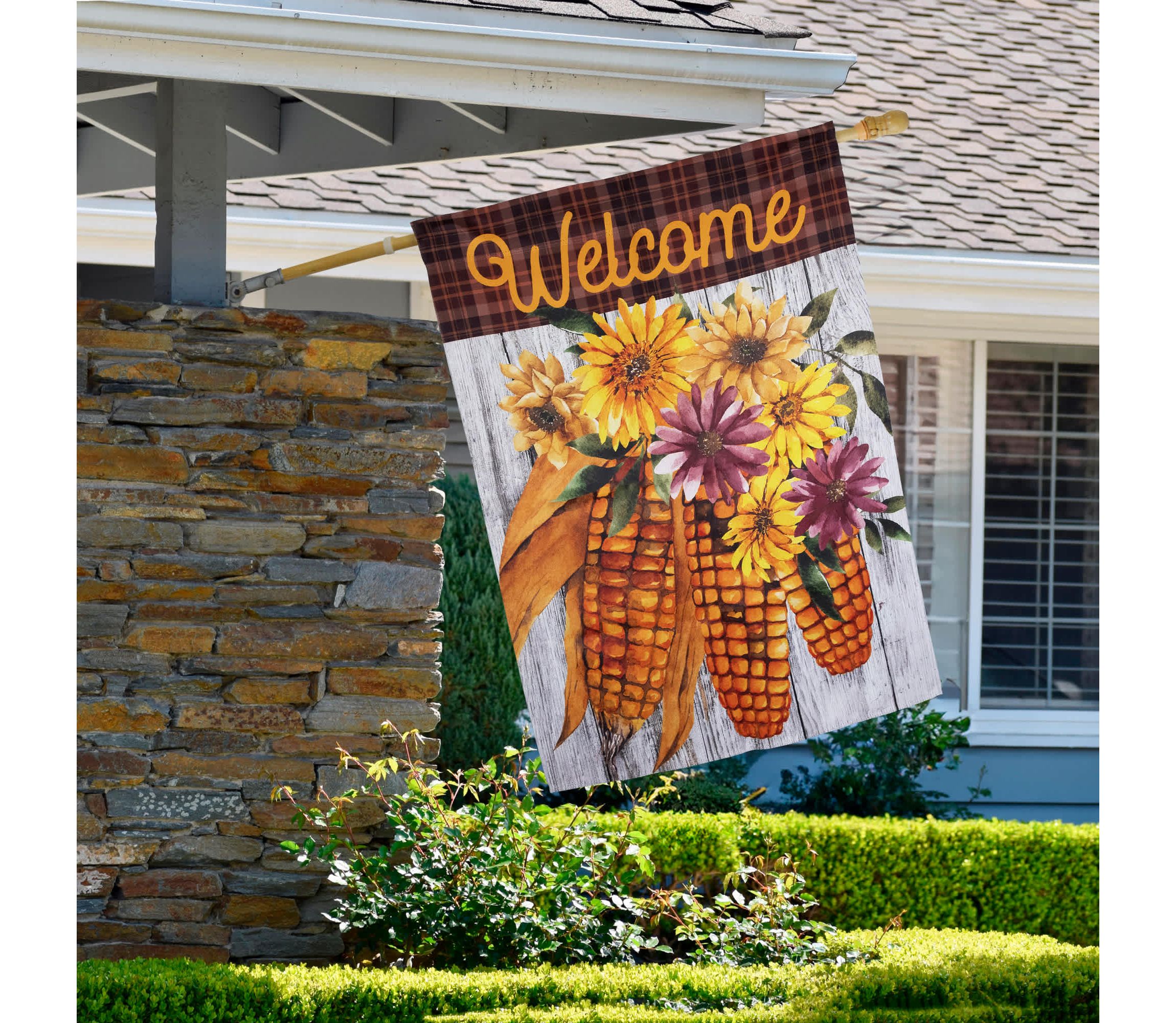 Indian Corn "Welcome" Fall Harvest Outdoor House Flag - 40" x 28"