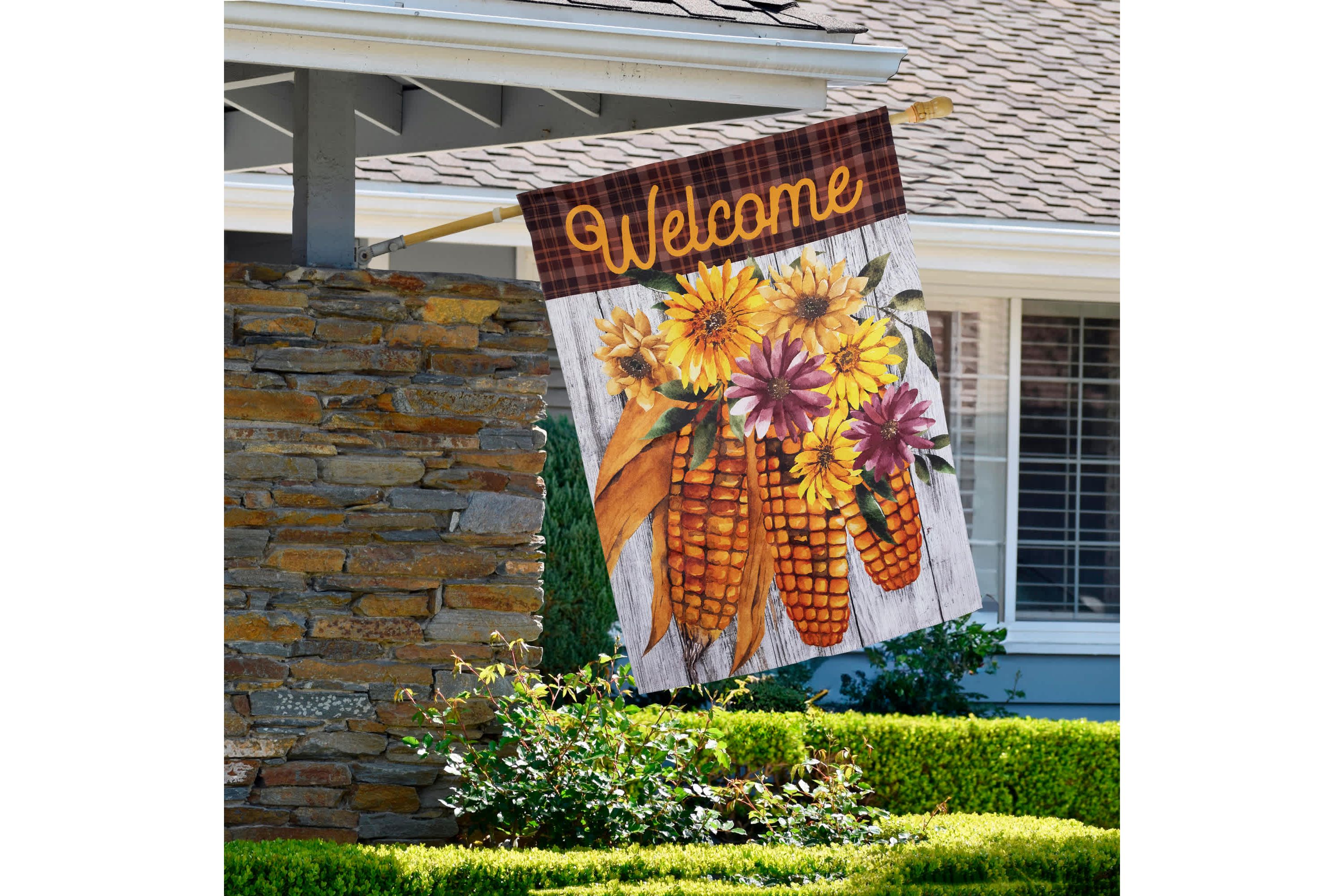 Indian Corn "Welcome" Fall Harvest Outdoor House Flag - 40" x 28"