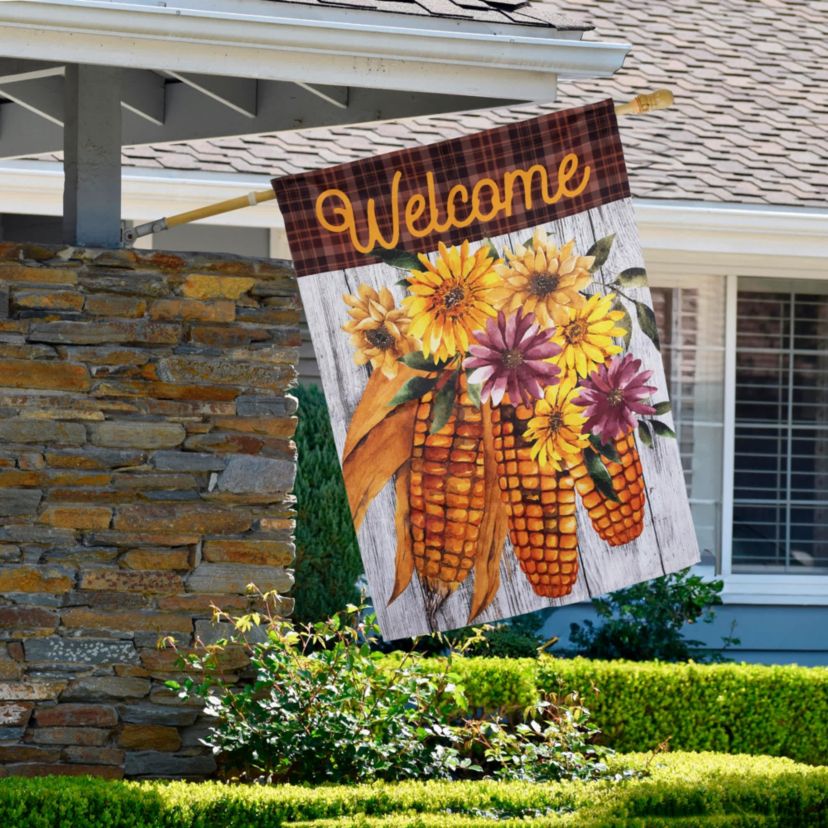 Indian Corn "Welcome" Fall Harvest Outdoor House Flag - 40" x 28"