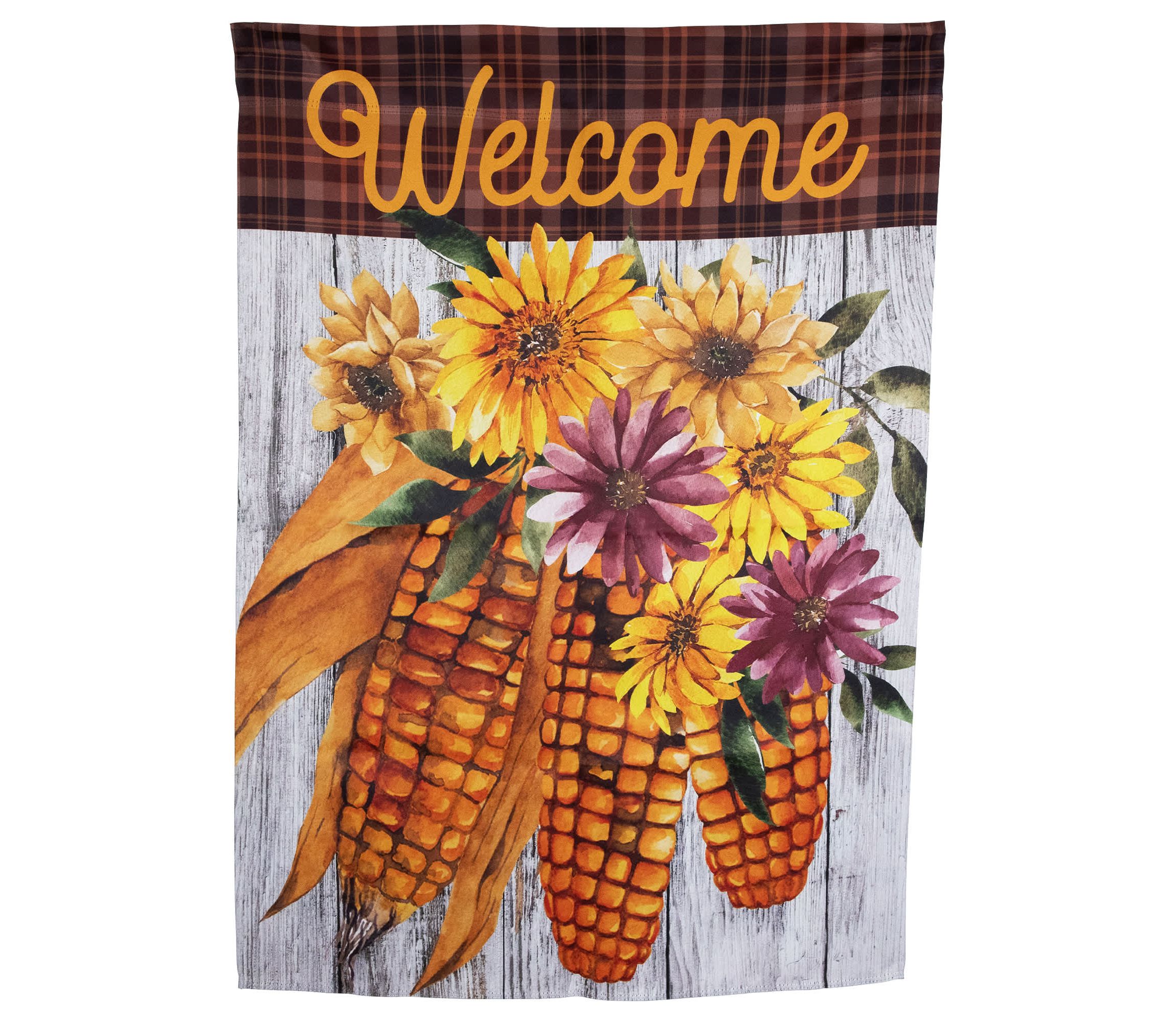 Indian Corn "Welcome" Fall Harvest Outdoor House Flag - 40" x 28"