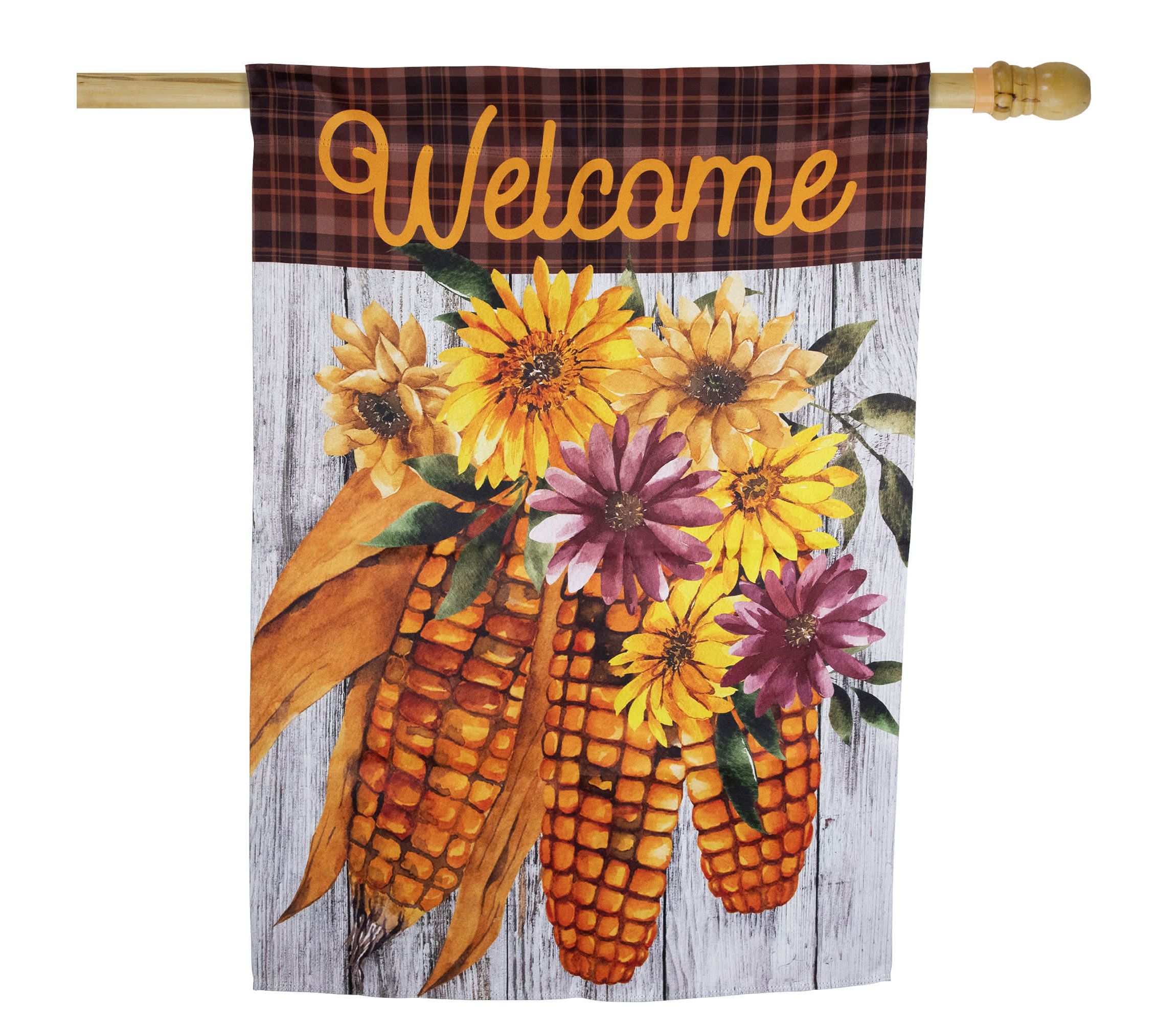 Indian Corn "Welcome" Fall Harvest Outdoor House Flag - 40" x 28"