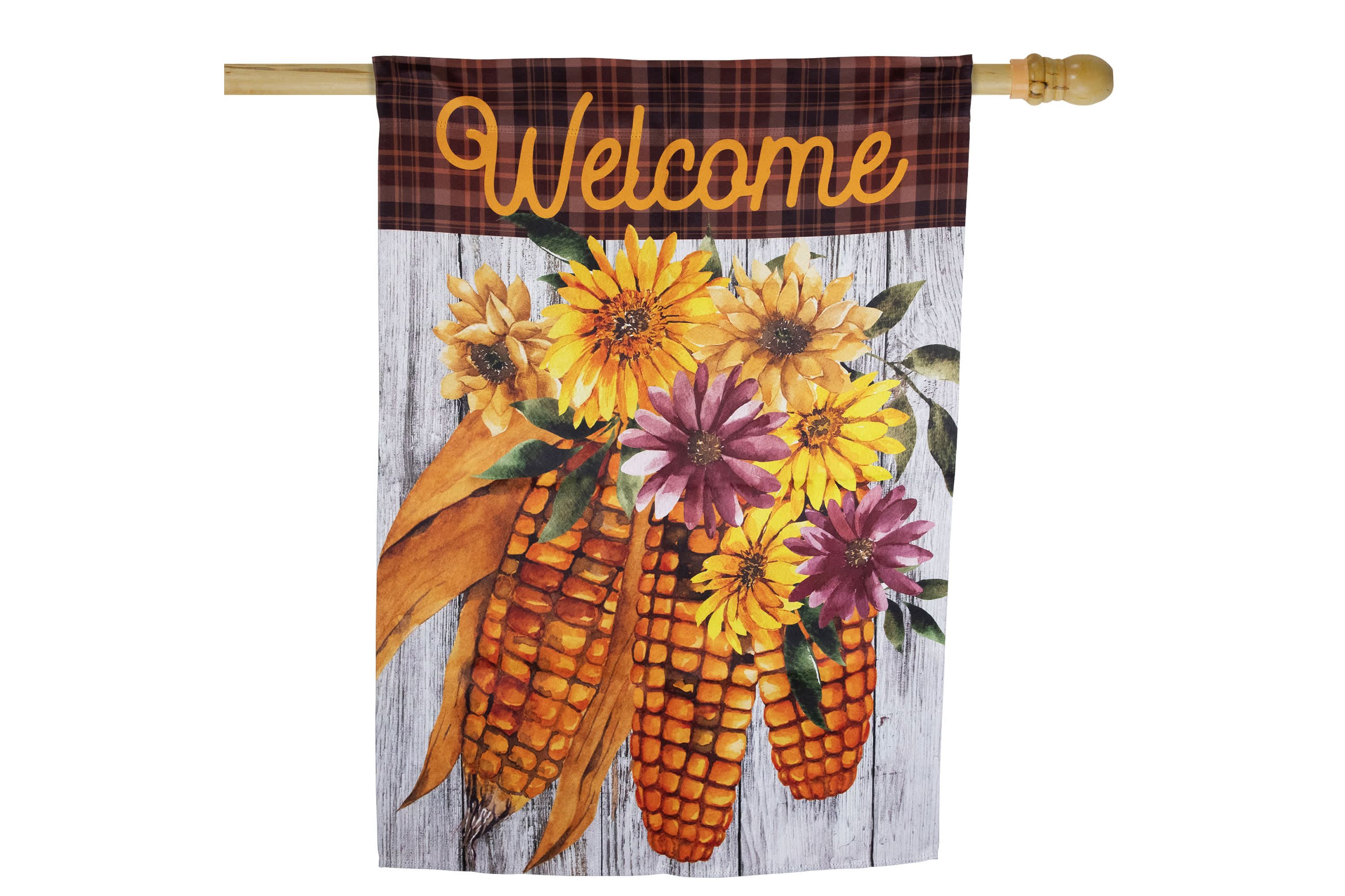 Indian Corn "Welcome" Fall Harvest Outdoor House Flag - 40" x 28"
