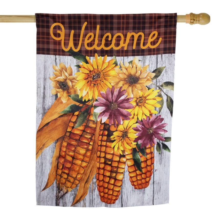 Indian Corn "Welcome" Fall Harvest Outdoor House Flag - 40" x 28"