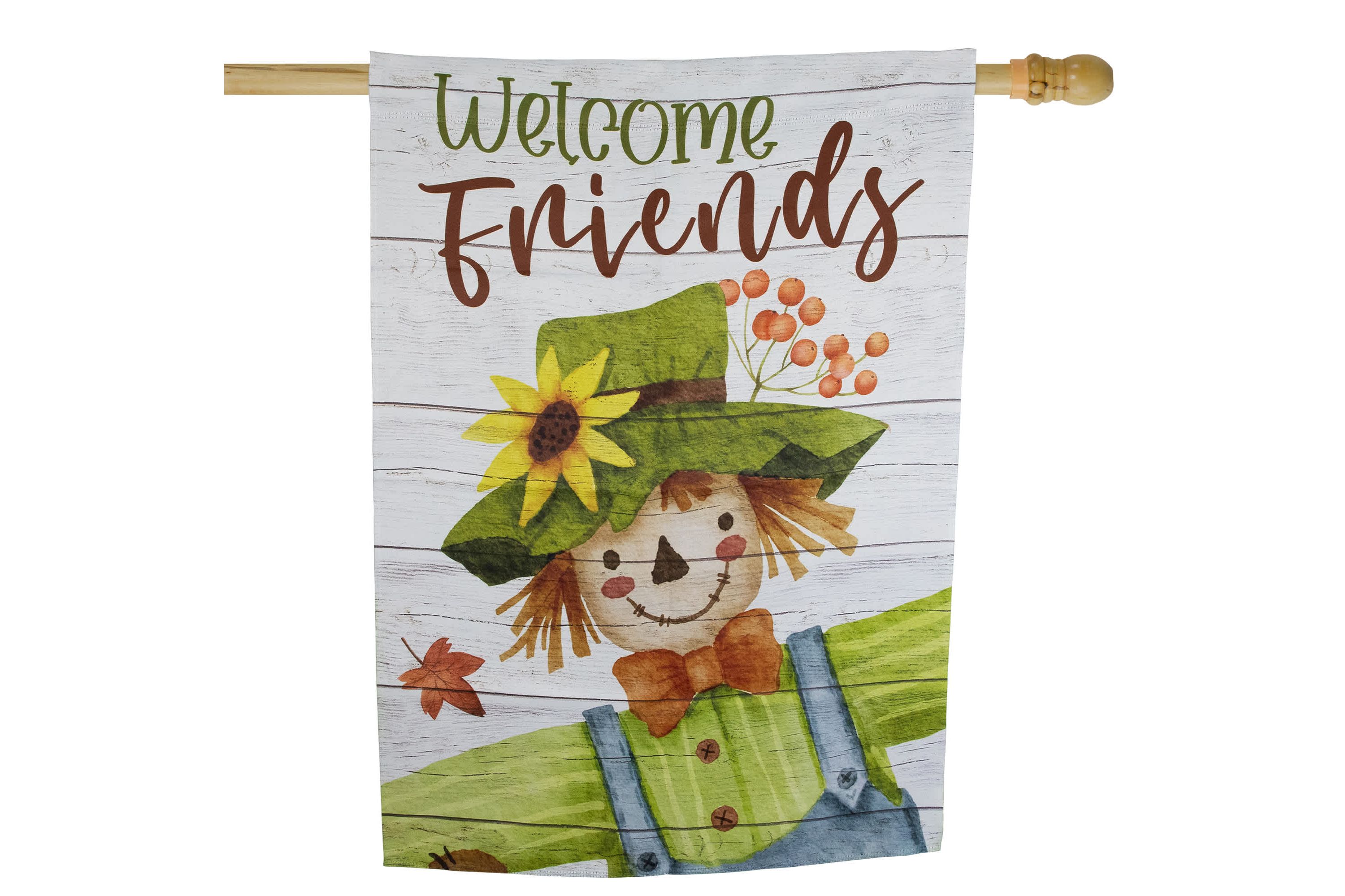 Scarecrow "Welcome Friends" Fall Harvest Outdoor House Flag - 40" x 28"