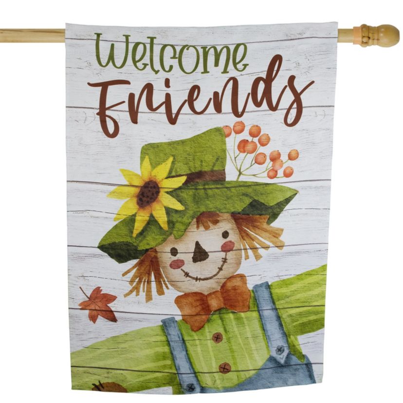 Scarecrow "Welcome Friends" Fall Harvest Outdoor House Flag - 40" x 28"