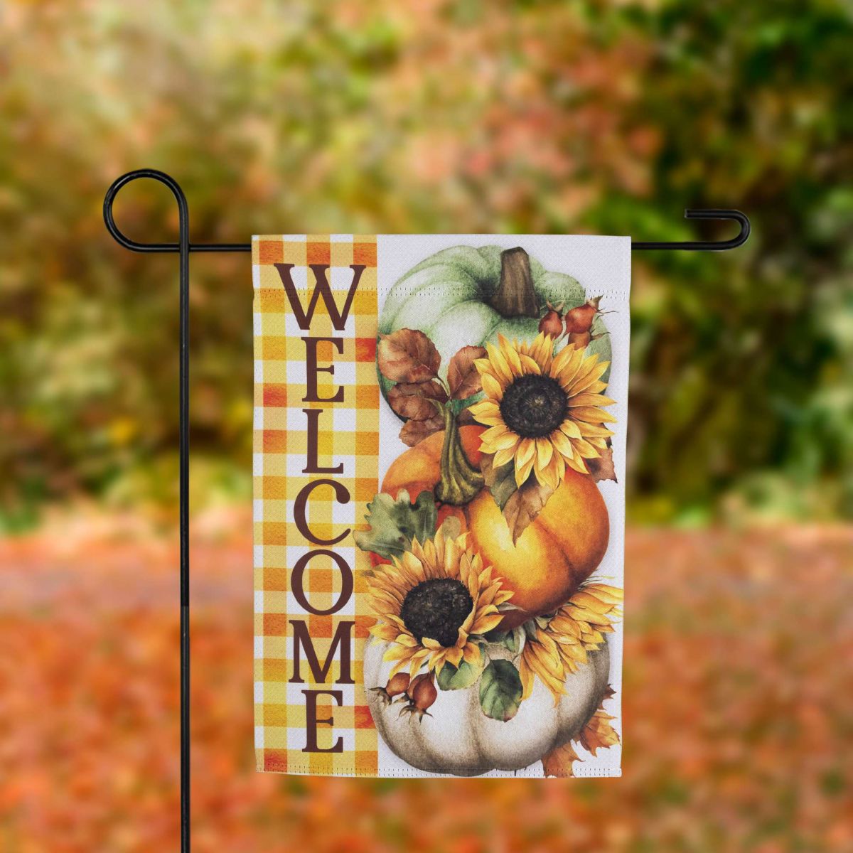 Pumpkins and Sunflowers Welcome Fall Harvest Outdoor Garden Flag - 18" x 12.5"