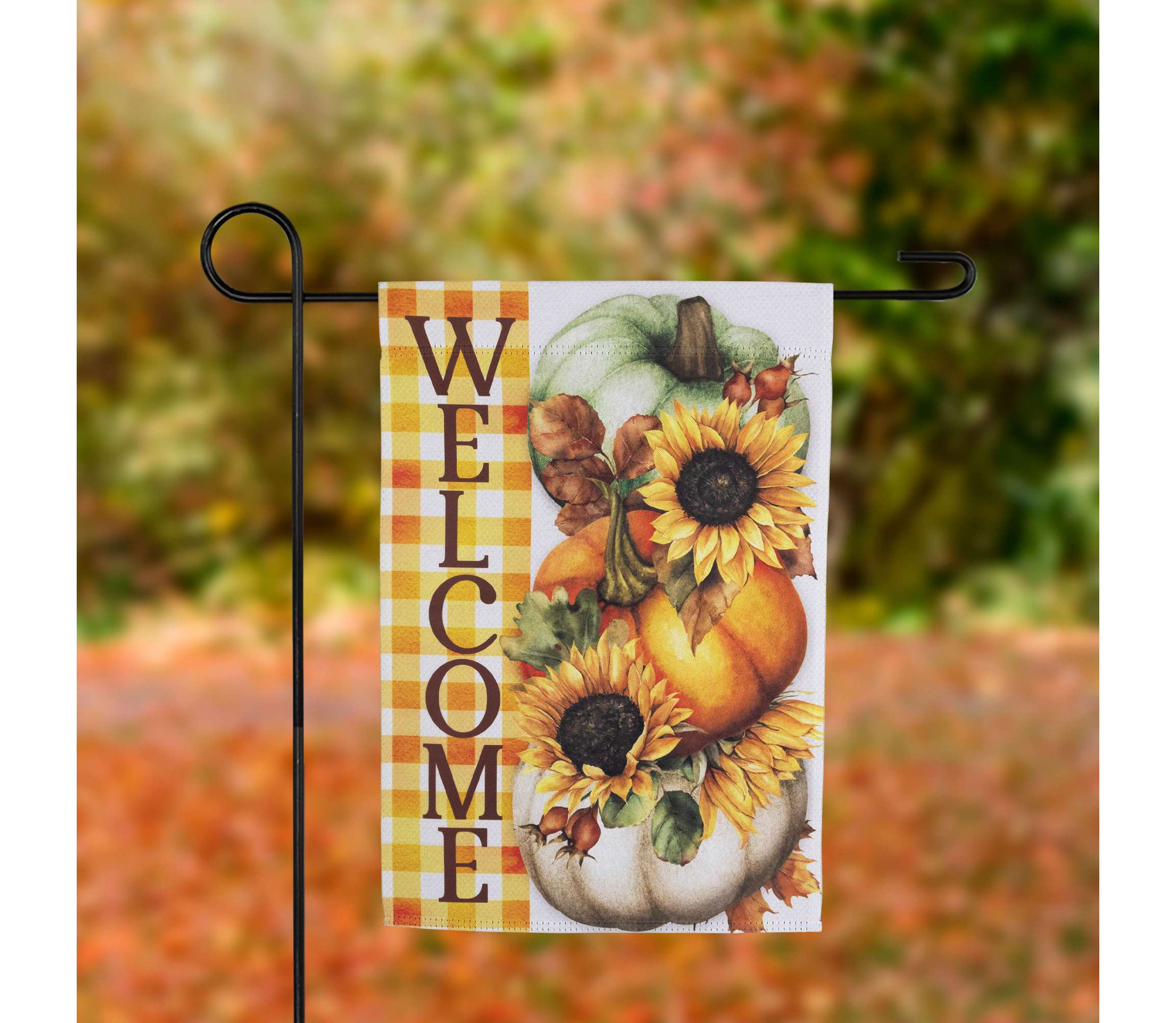 Pumpkins and Sunflowers Welcome Fall Harvest Outdoor Garden Flag - 18" x 12.5"