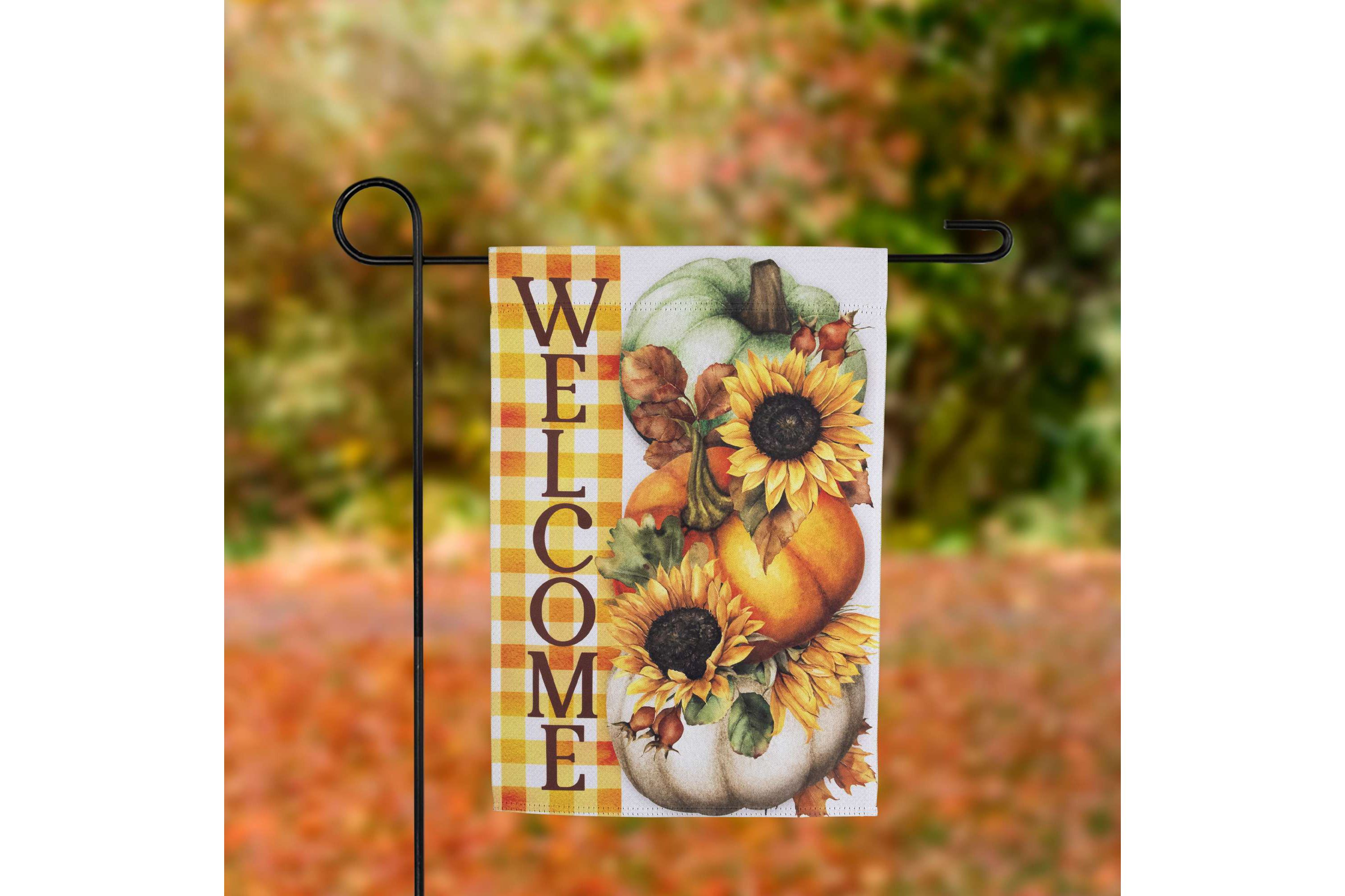 Pumpkins and Sunflowers Welcome Fall Harvest Outdoor Garden Flag - 18" x 12.5"