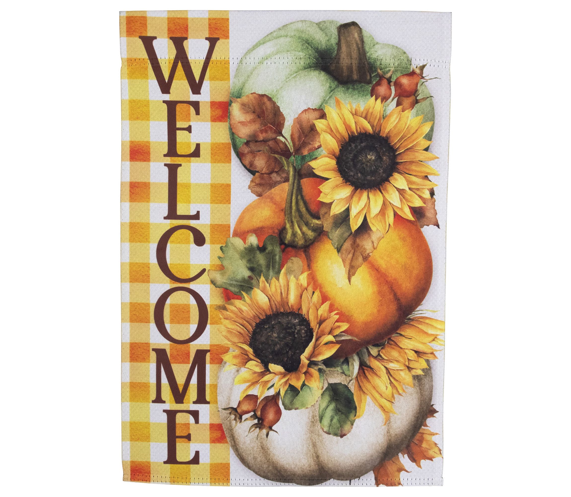 Pumpkins and Sunflowers Welcome Fall Harvest Outdoor Garden Flag - 18" x 12.5"