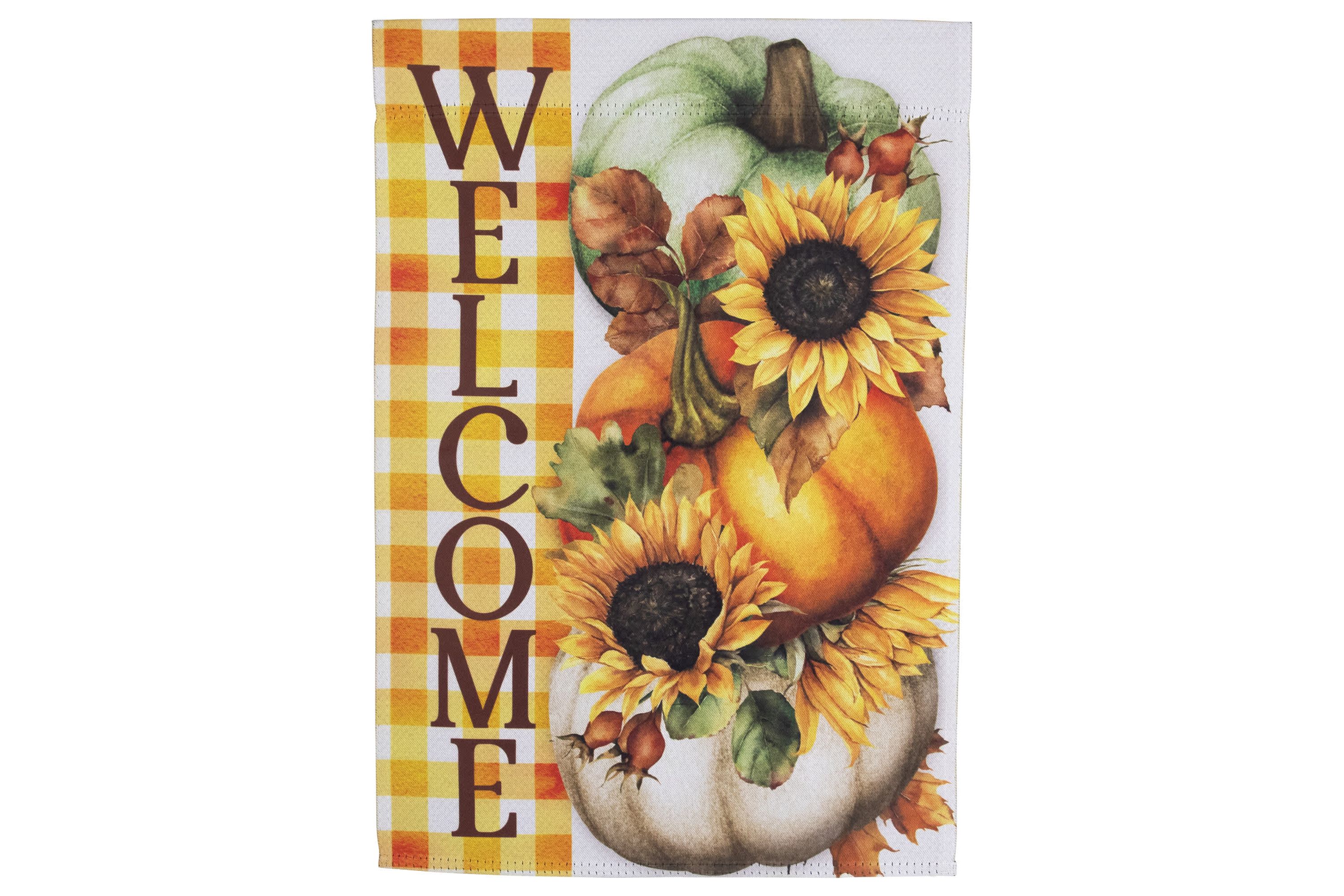 Pumpkins and Sunflowers Welcome Fall Harvest Outdoor Garden Flag - 18" x 12.5"