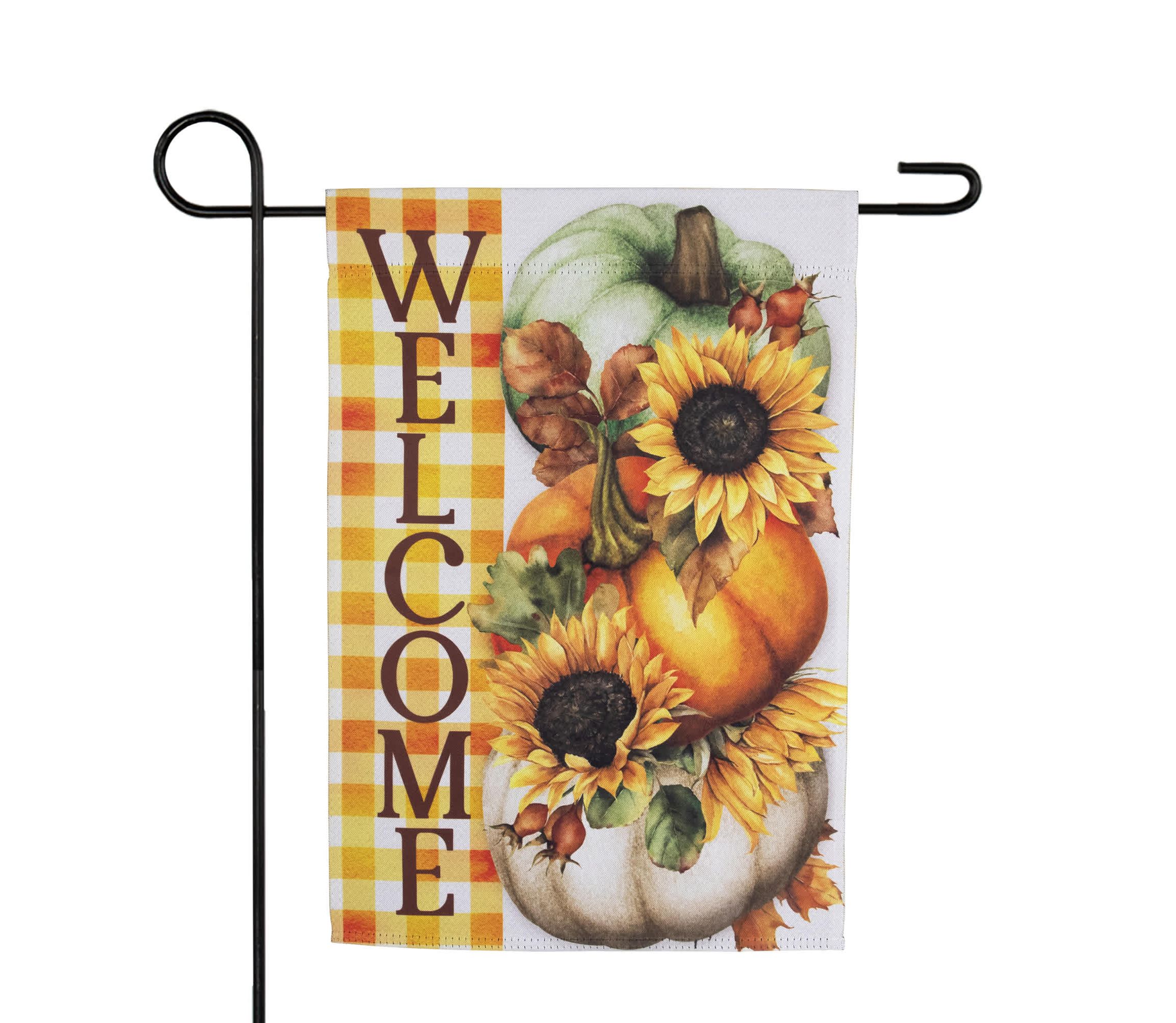 Pumpkins and Sunflowers Welcome Fall Harvest Outdoor Garden Flag - 18" x 12.5"