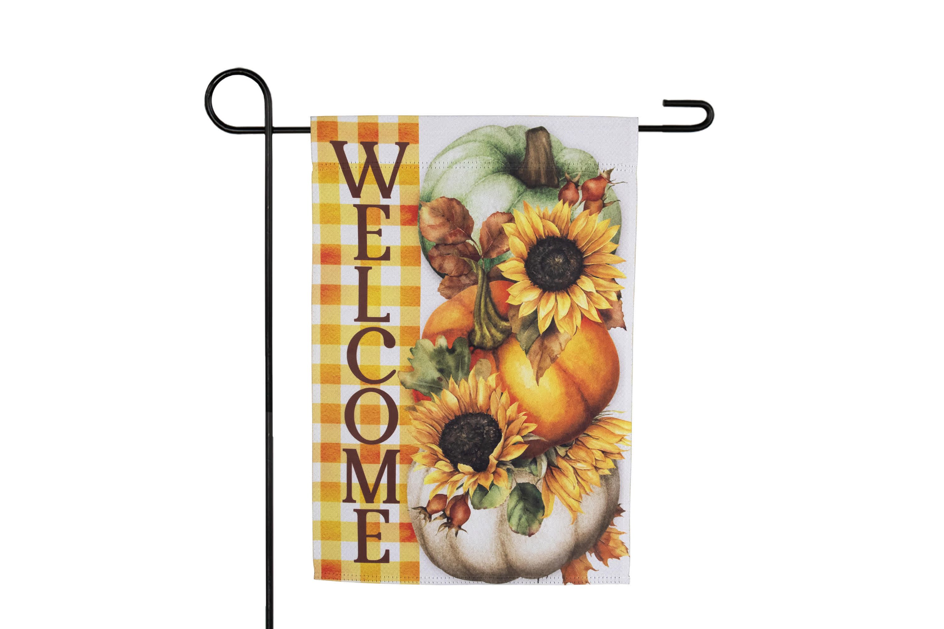 Pumpkins and Sunflowers Welcome Fall Harvest Outdoor Garden Flag - 18" x 12.5"