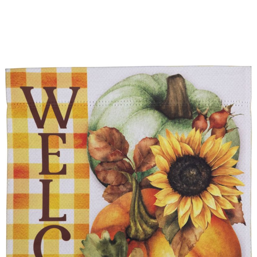 Pumpkins and Sunflowers Welcome Fall Harvest Outdoor Garden Flag - 18" x 12.5"