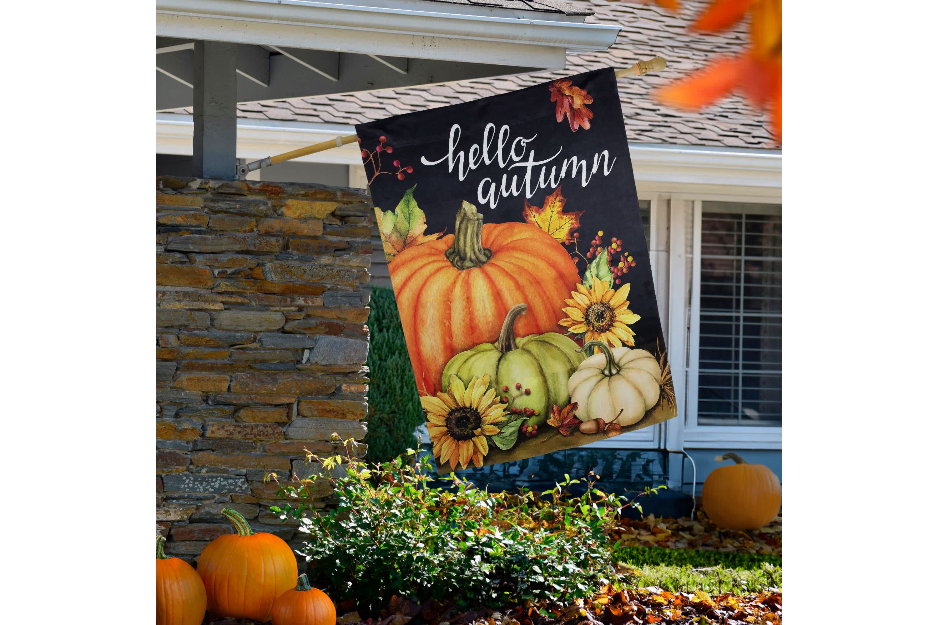 Pumpkins and Sunflowers Hello Autumn Outdoor Fall Harvest House Flag - 40" x 28"