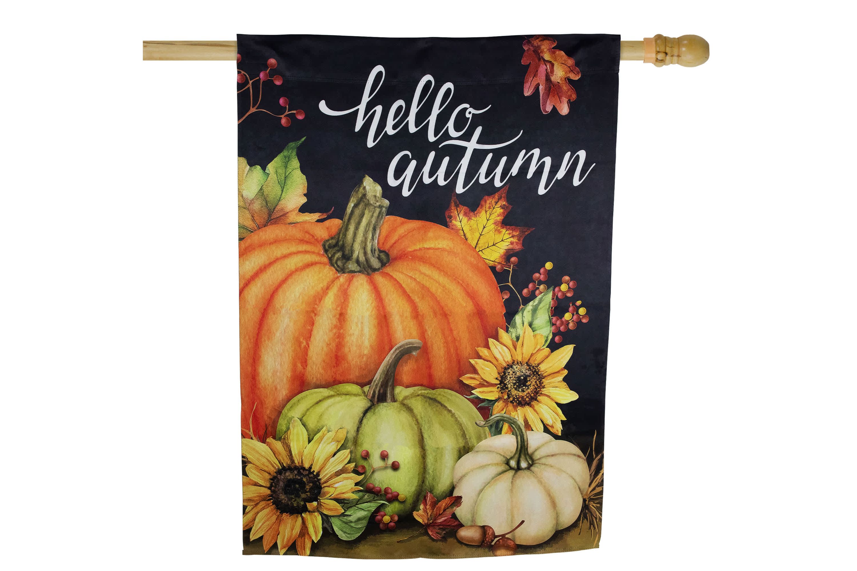 Pumpkins and Sunflowers Hello Autumn Outdoor Fall Harvest House Flag - 40" x 28"