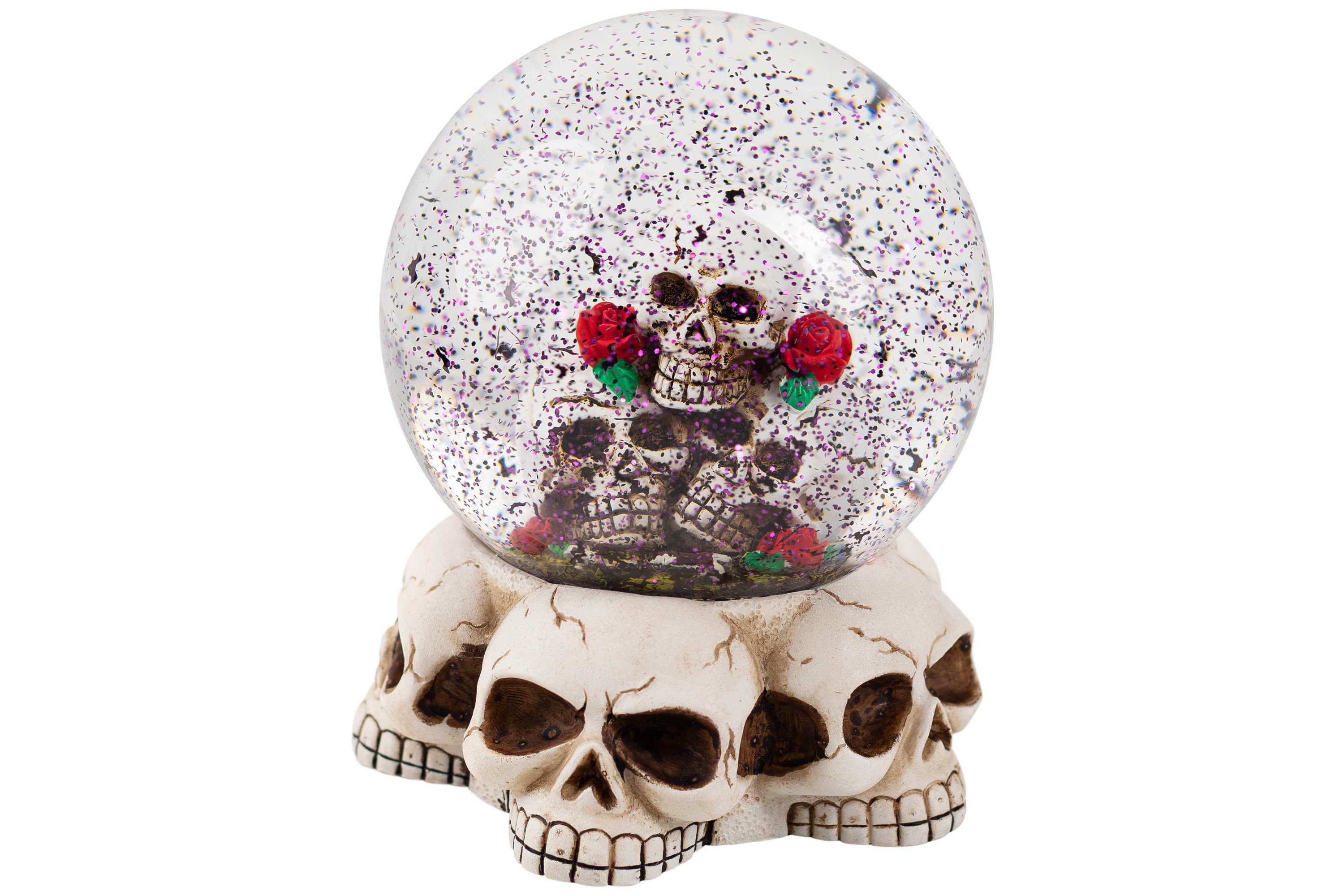 LED Lighted Skulls and Roses Halloween Snow Globe with Sound - 6"