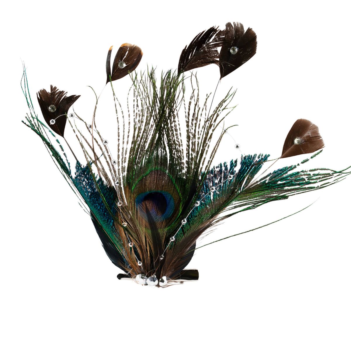 Peacock Ocelli Feather Clip-On Christmas Ornament -6" - Brown Green and Blue