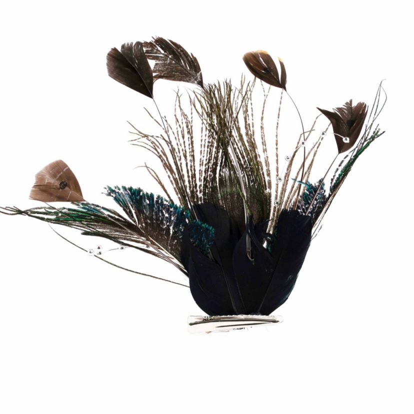 Peacock Ocelli Feather Clip-On Christmas Ornament -6" - Brown Green and Blue