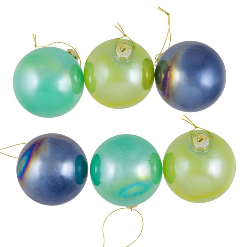 Shiny Glass Ball Christmas Ornaments - 3" (80mm) - Blue Green and Teal - 6ct
