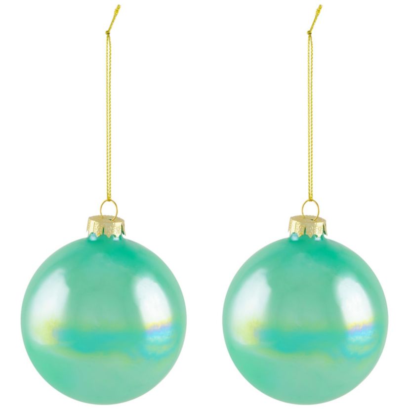 Shiny Glass Ball Christmas Ornaments - 3" (80mm) - Blue Green and Teal - 6ct