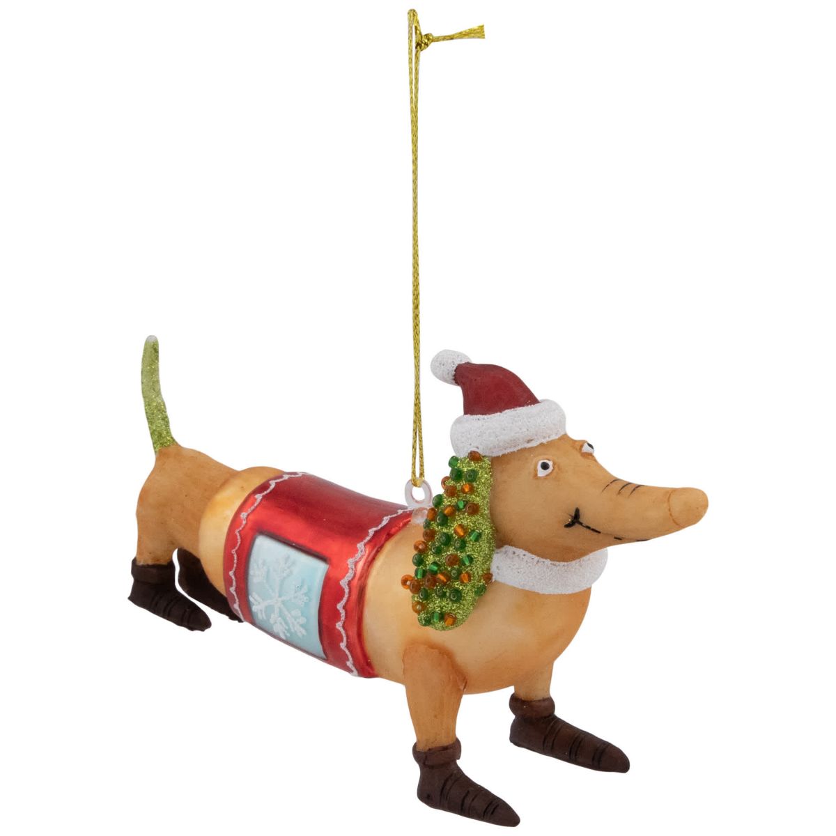 Dachshund Dog with Santa Hat Glass Christmas Ornament - 5.75"