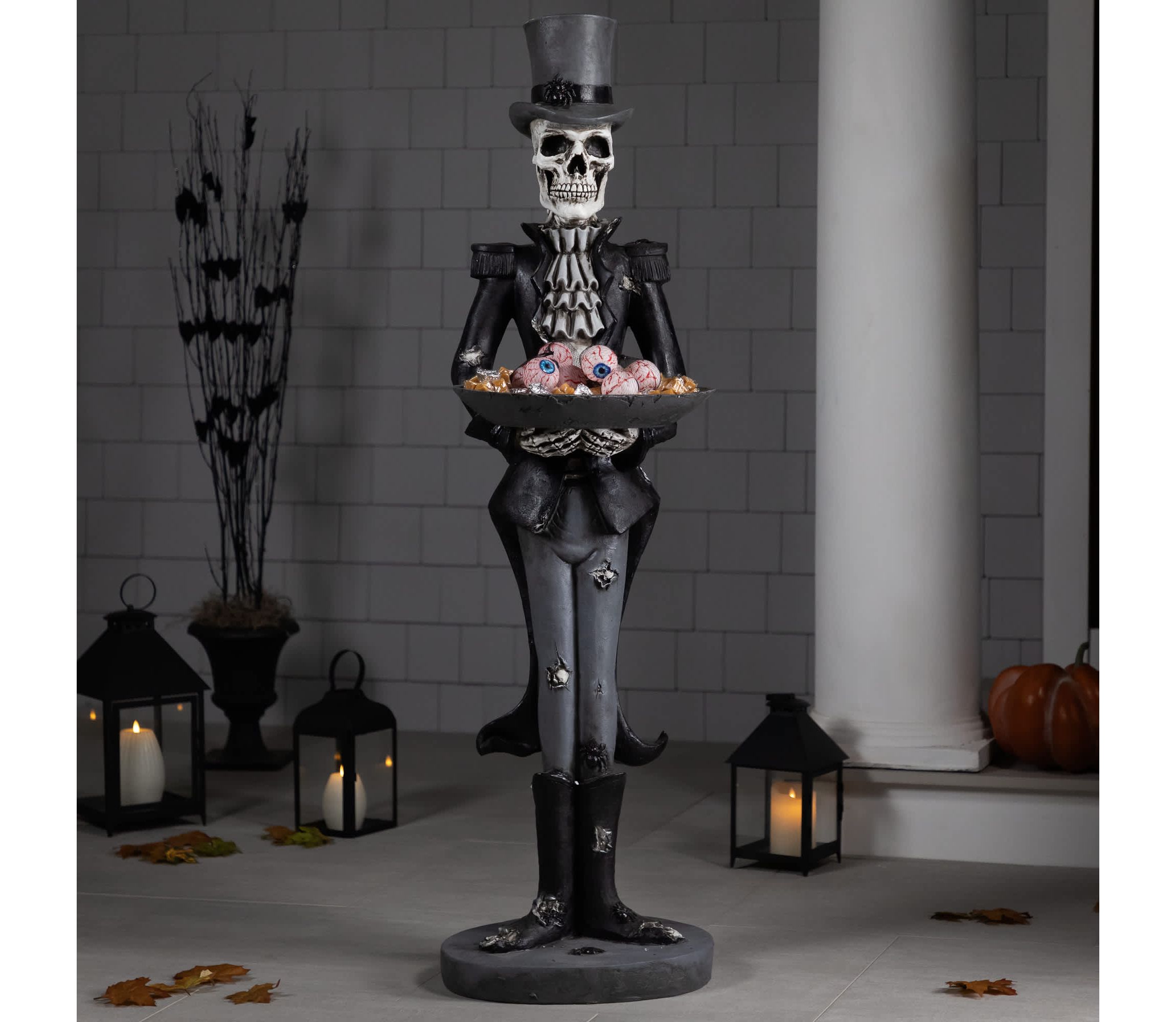 Skeleton Butler with Tray Standing Halloween Statue - 4.5