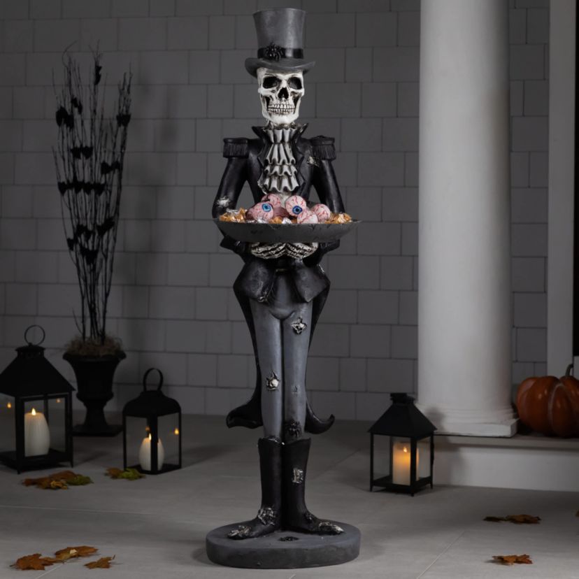 Skeleton Butler with Tray Standing Halloween Statue - 4.5
