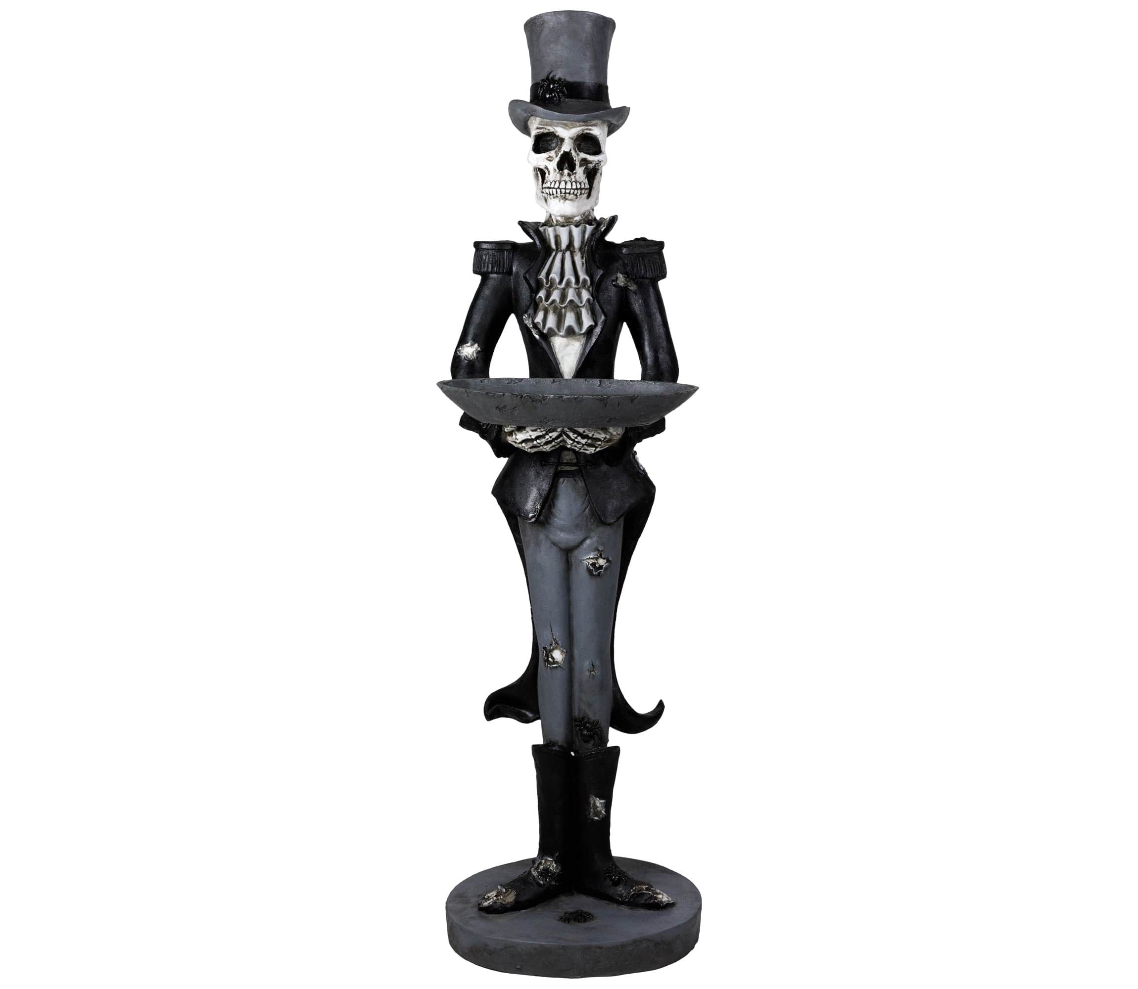 Skeleton Butler with Tray Standing Halloween Statue - 4.5