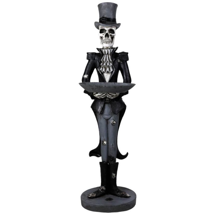 Skeleton Butler with Tray Standing Halloween Statue - 4.5