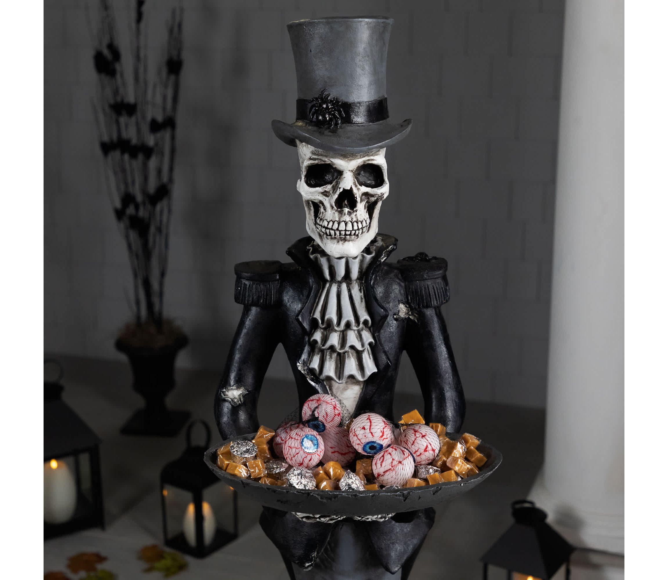 Skeleton Butler with Tray Standing Halloween Statue - 4.5