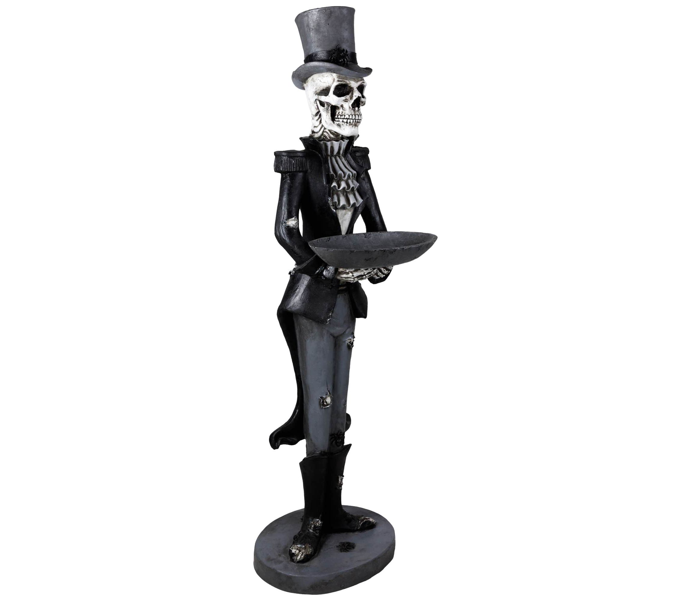 Skeleton Butler with Tray Standing Halloween Statue - 4.5