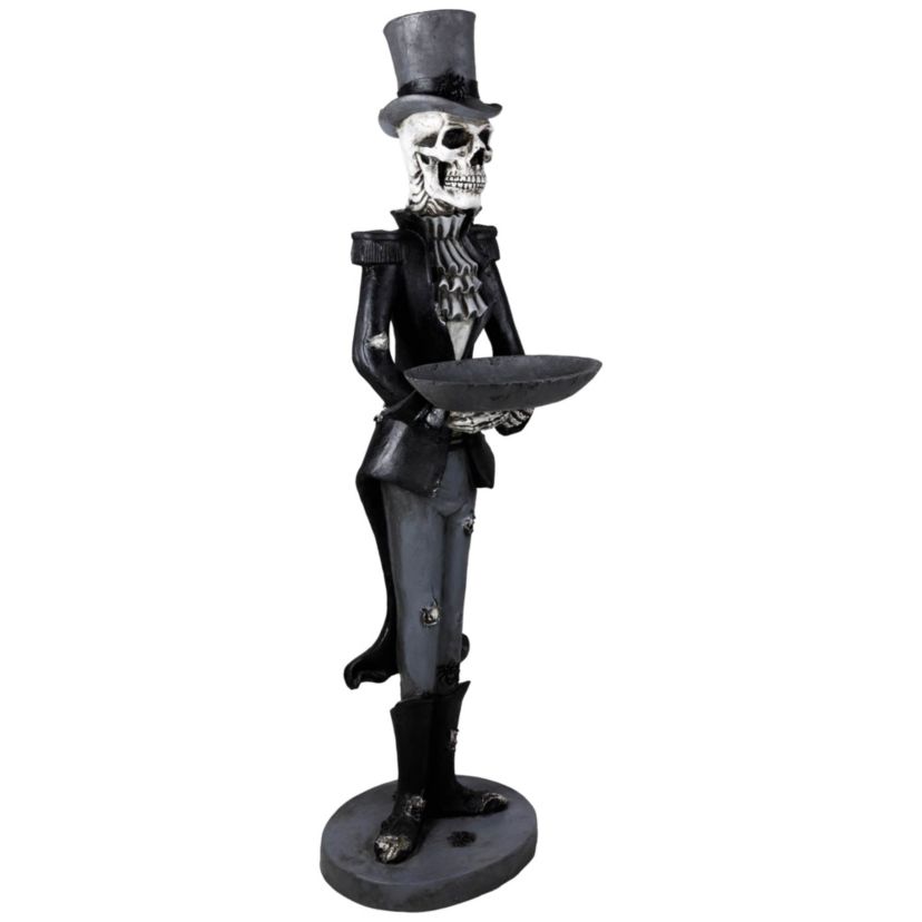 Skeleton Butler with Tray Standing Halloween Statue - 4.5