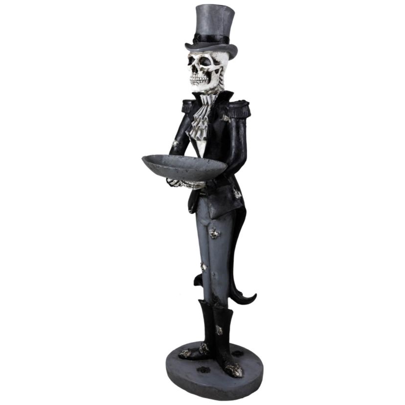 Skeleton Butler with Tray Standing Halloween Statue - 4.5