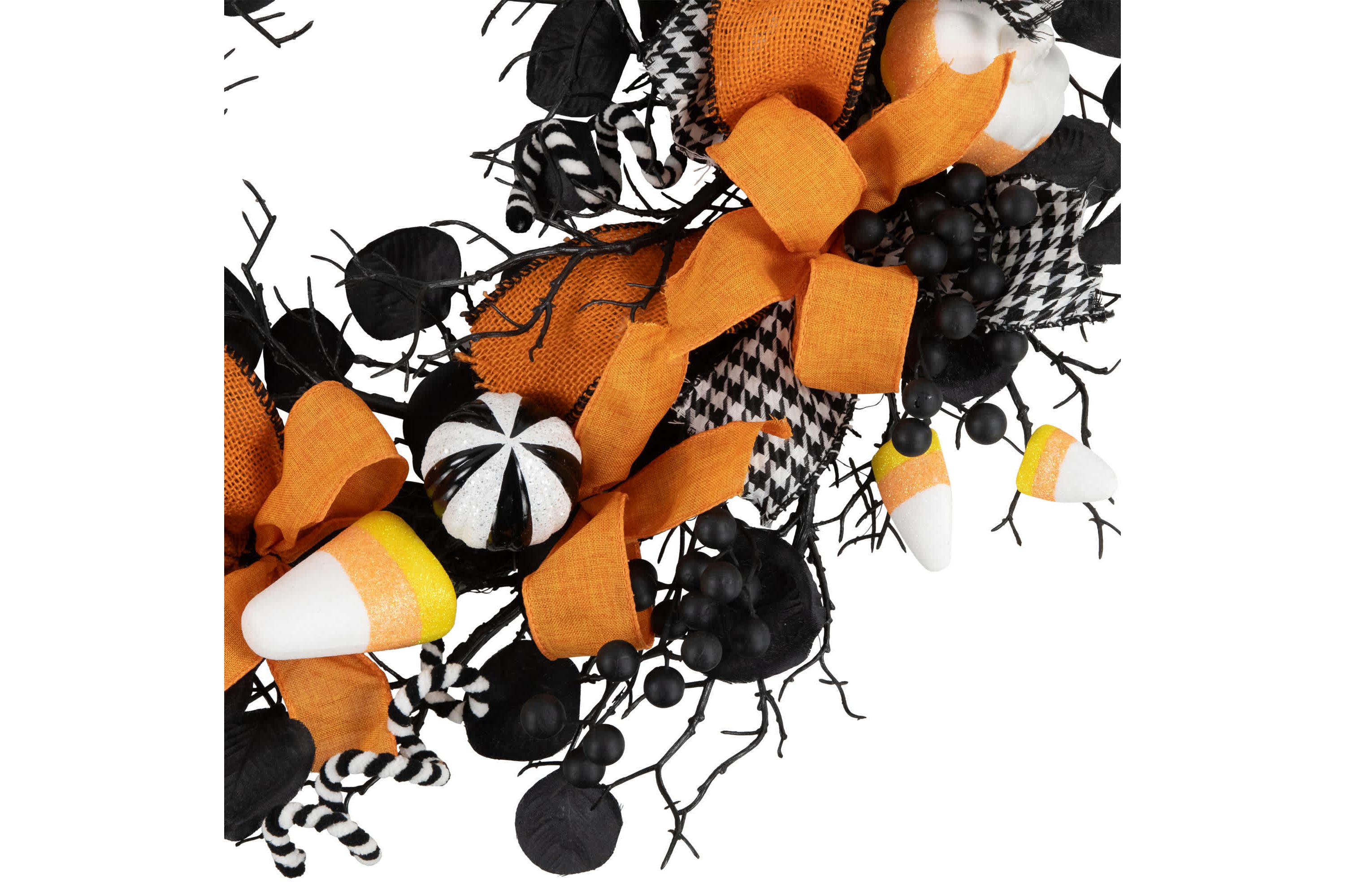 Houndstooth Bows and Candy Corn Halloween Wreath - 24" - Unlit