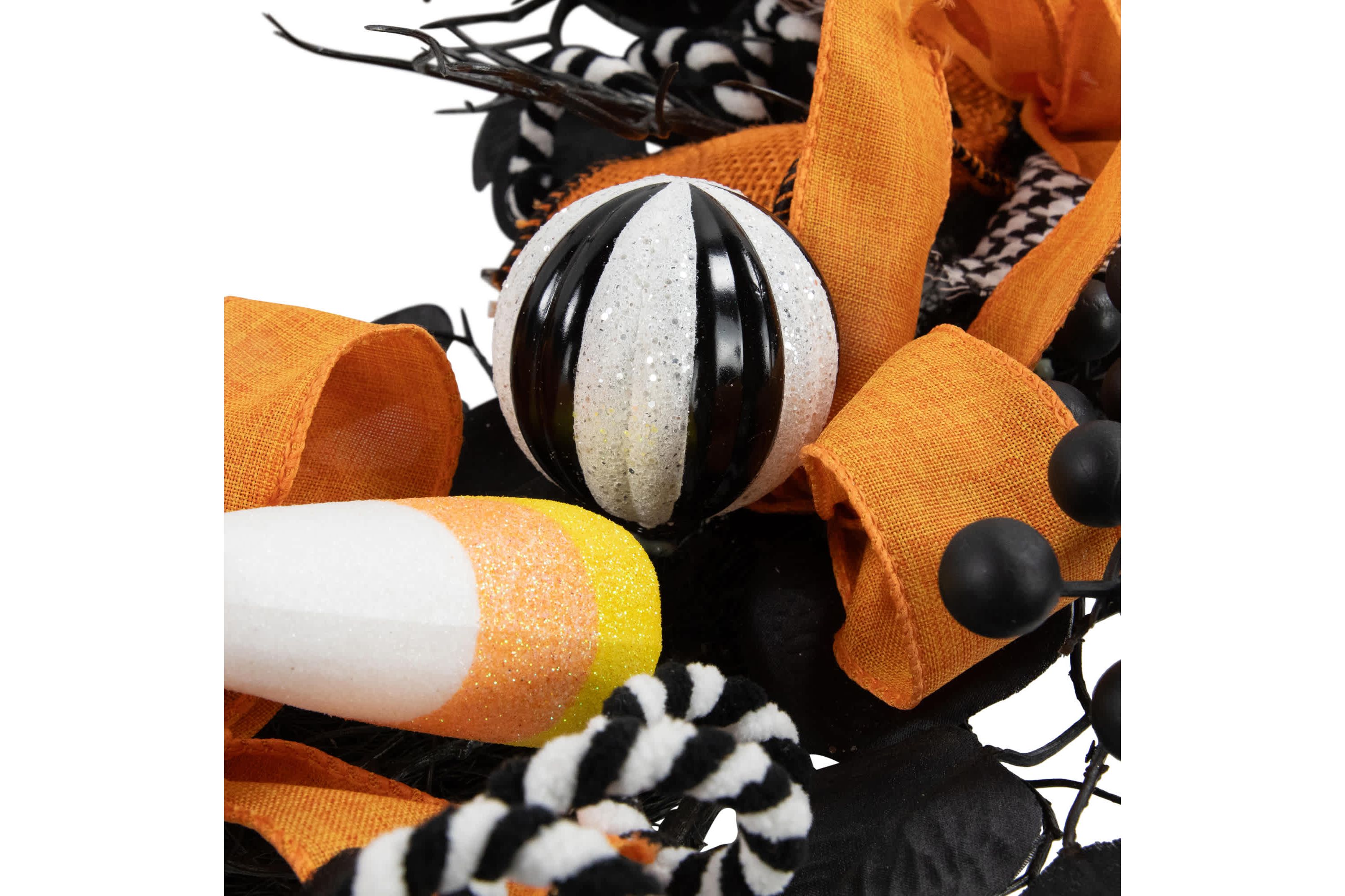 Houndstooth Bows and Candy Corn Halloween Wreath - 24" - Unlit